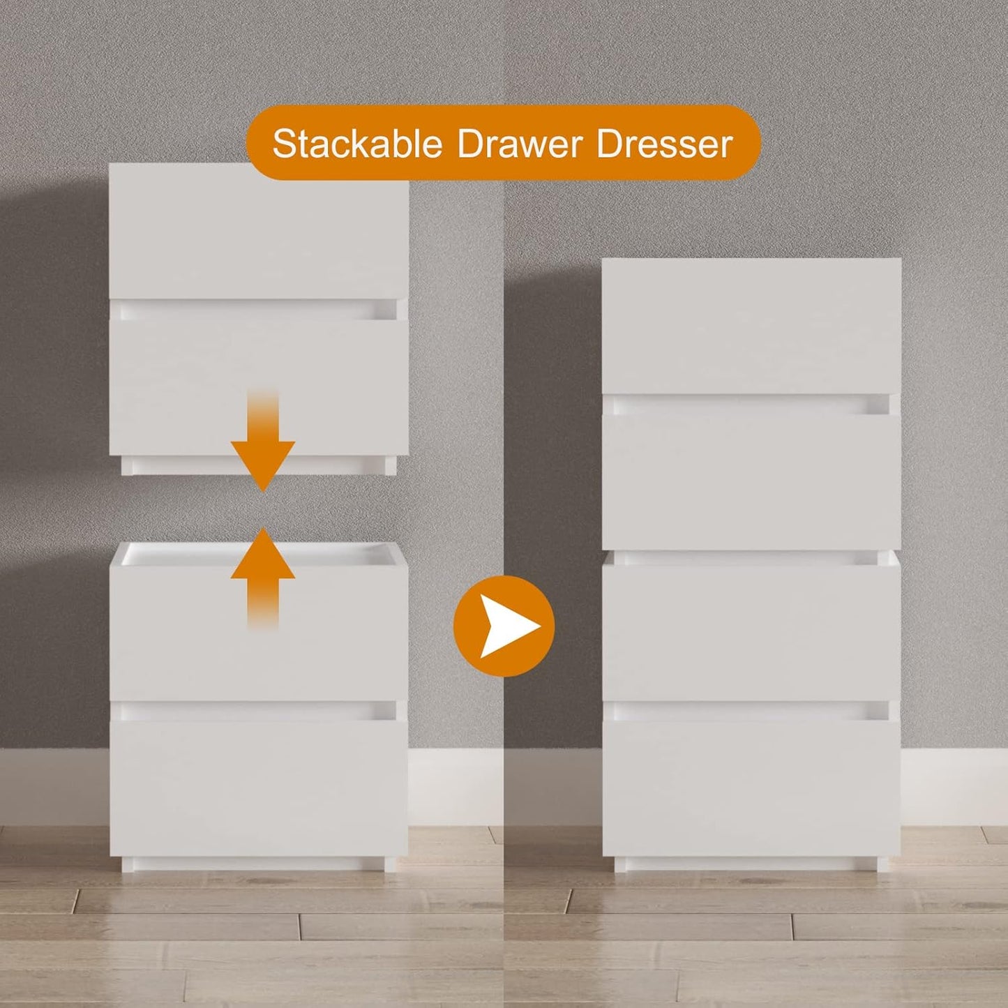 x 2 Drawer Dresser - White - SET OF 1 - Stakable - Image 8
