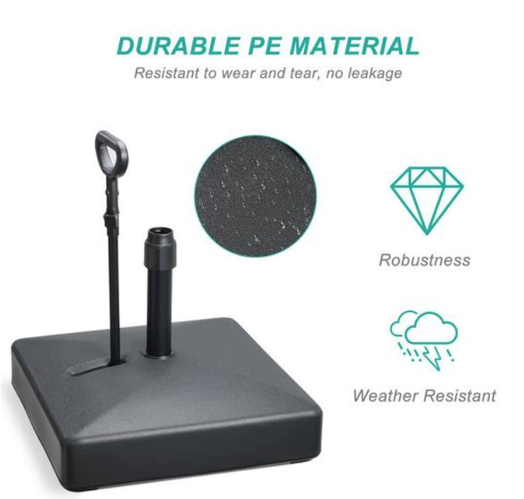 100 lbs. Plastic Patio Umbrella Base with Wheels and Rod in Black - Image 9