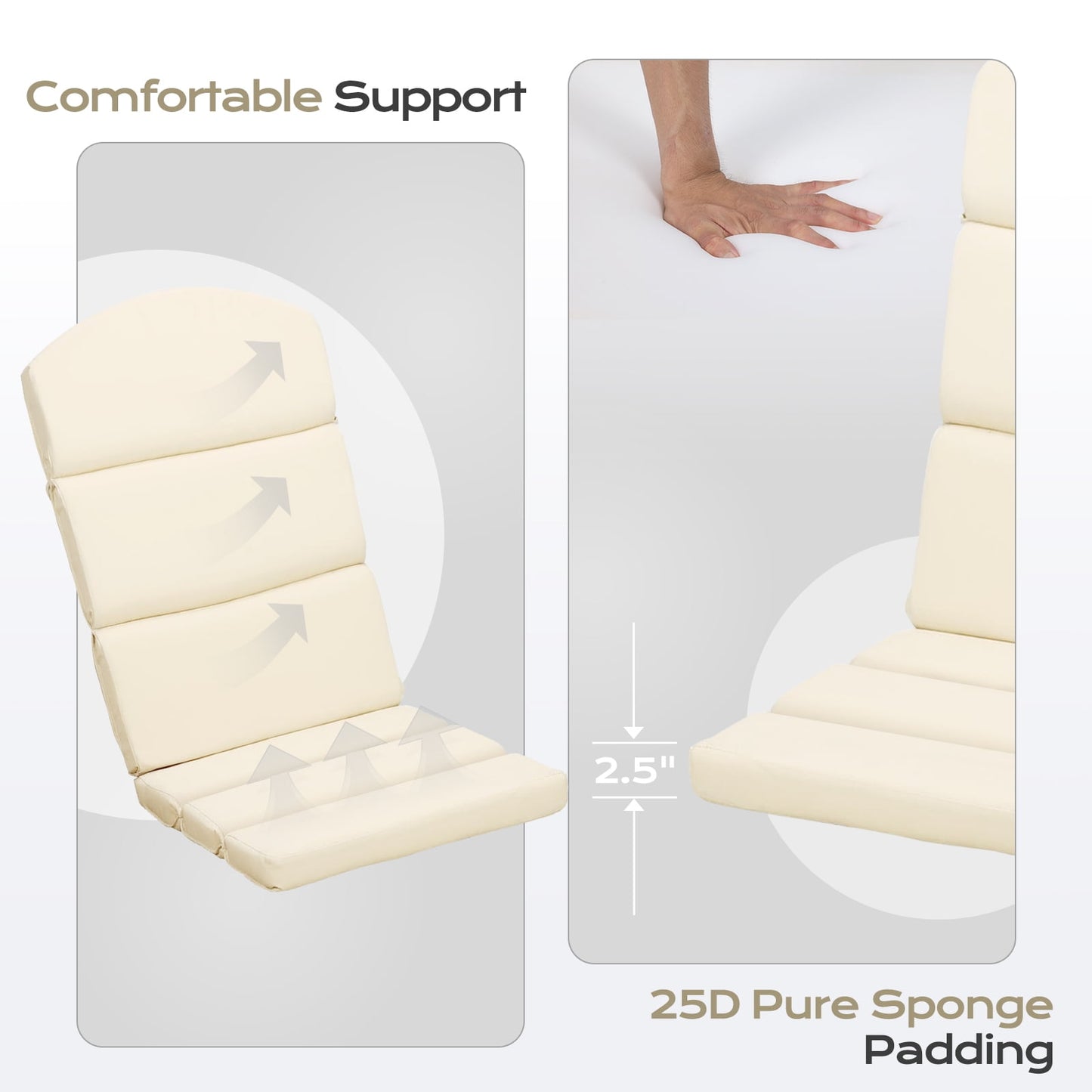 2 SET/ High-Back Adirondack Chair Cushion - Cream Yellow - Image 4