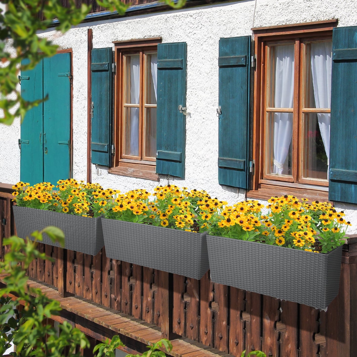 4 Pcs/ 19" Rectangular Flower Window Box Planter - Grey - Image 4