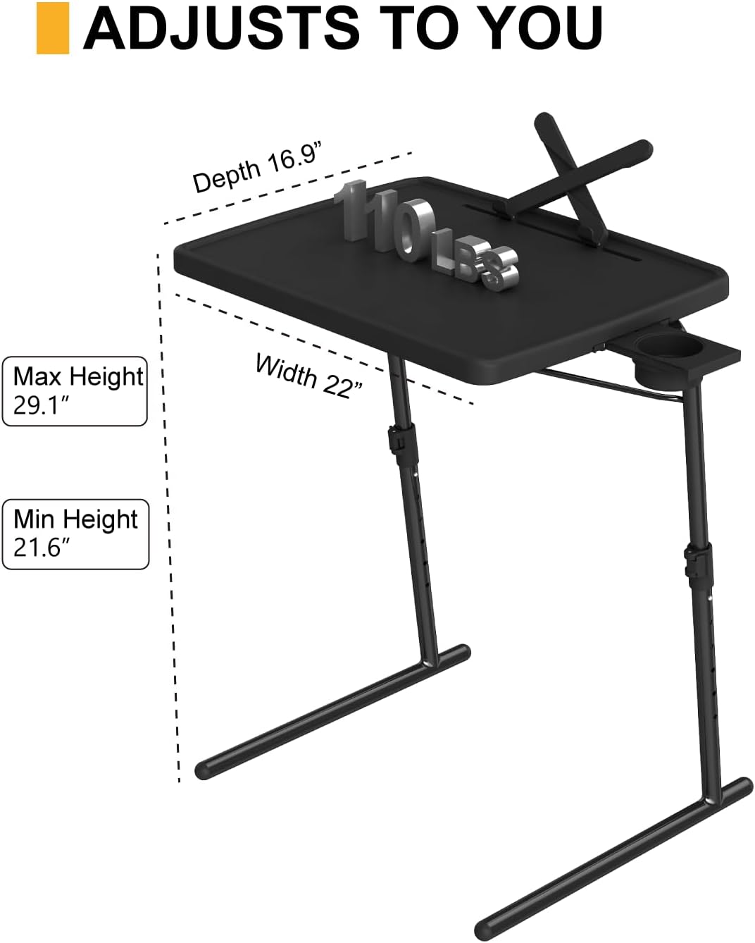 XL PRO TV Dinner Table with Cup Holder and Tablet Slot