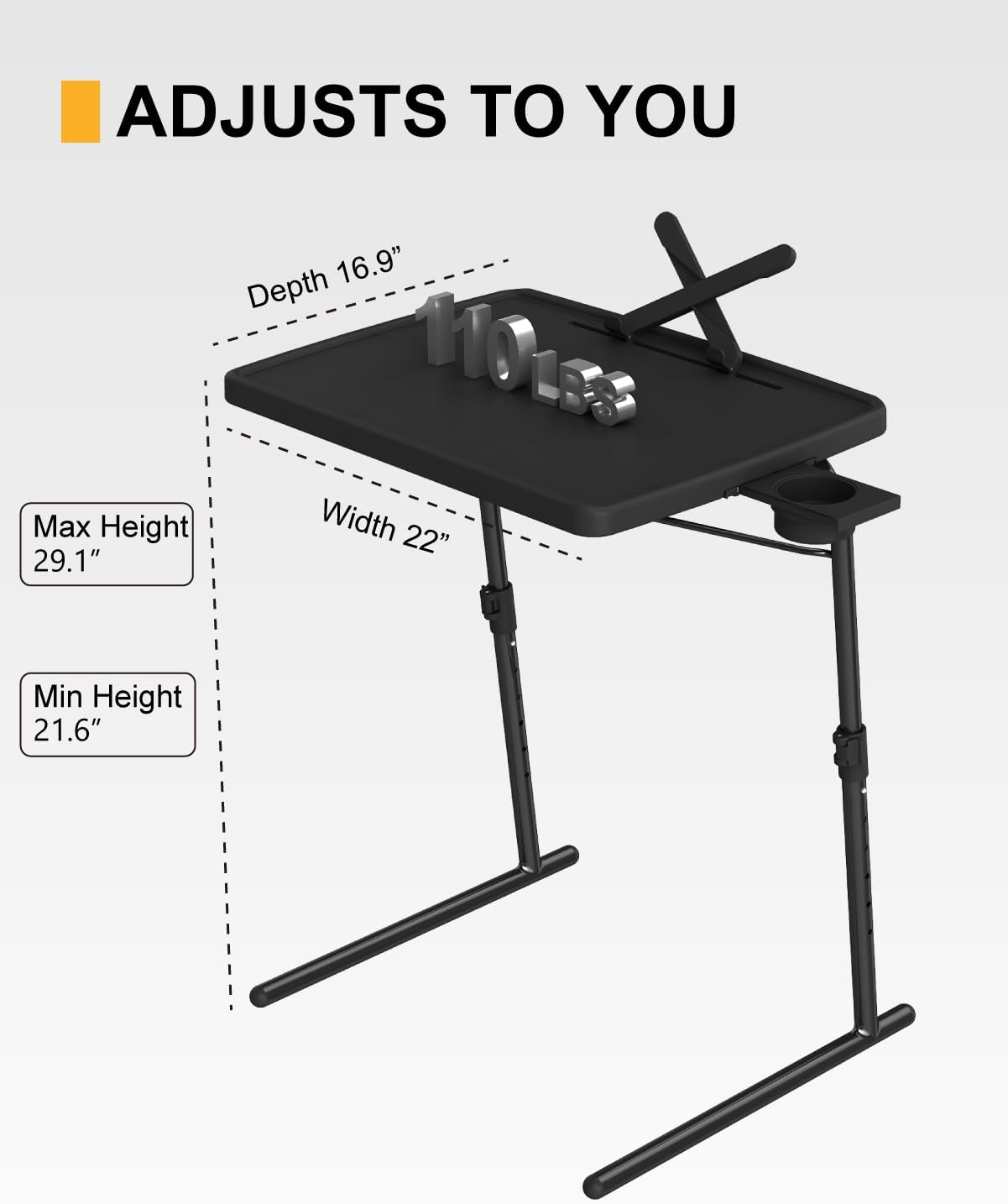 Adjustable TV Tray Table with Cup Holder & Tablet Slot- 22 x 16.9 inch - Image 9