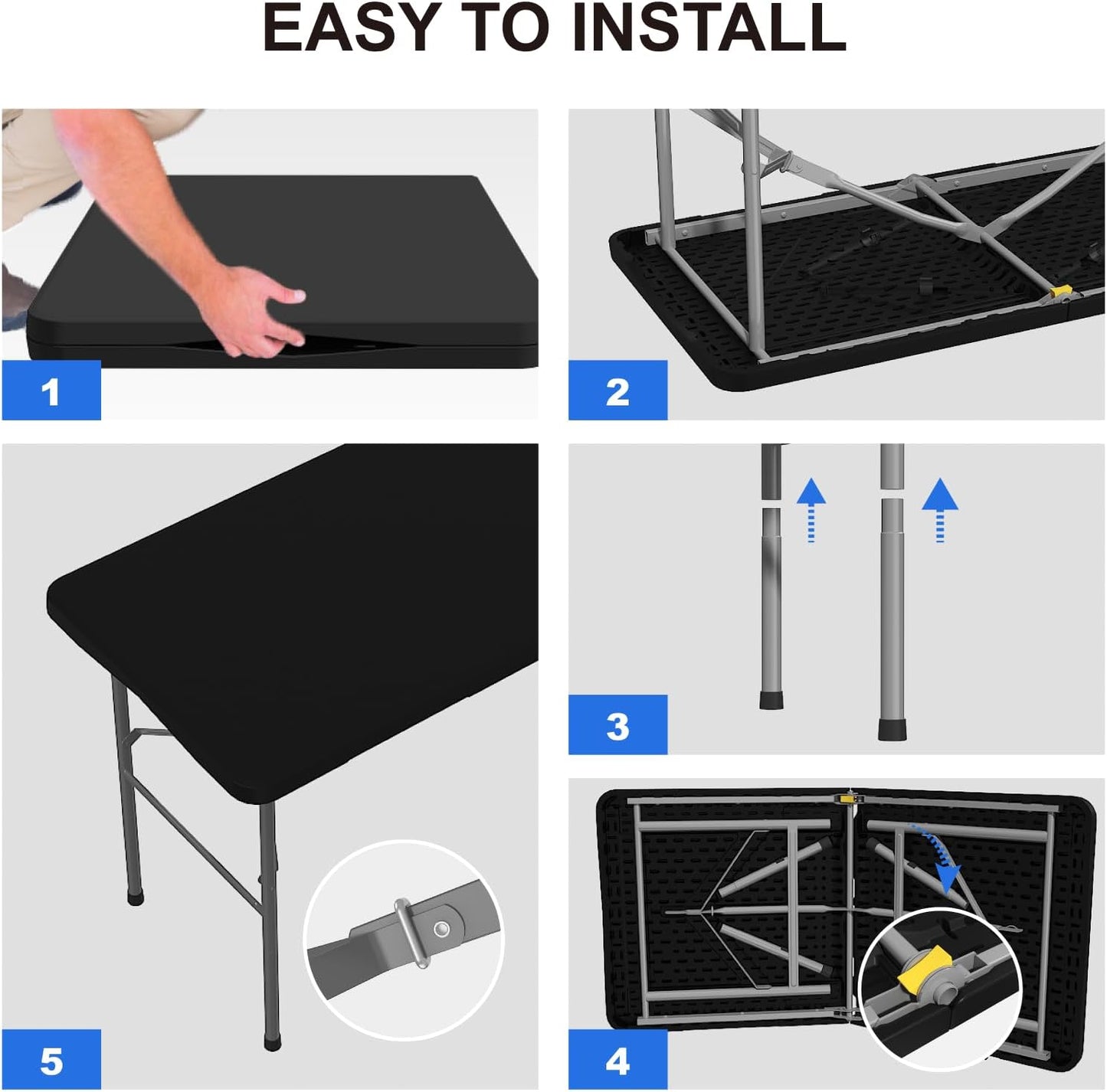 Foldable Table 4ft, Plastic Folding Table-BLACK - Image 6