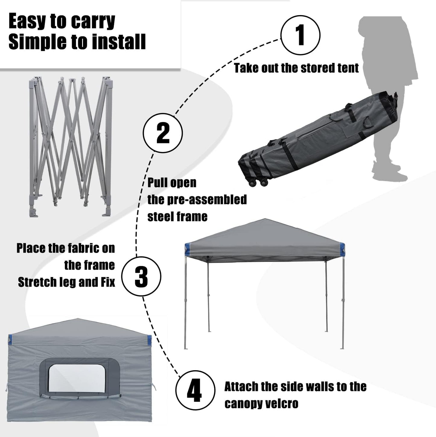 12x12 FT Pop-Up Canopy Tent with Roller Bag and Curtain - Image 4