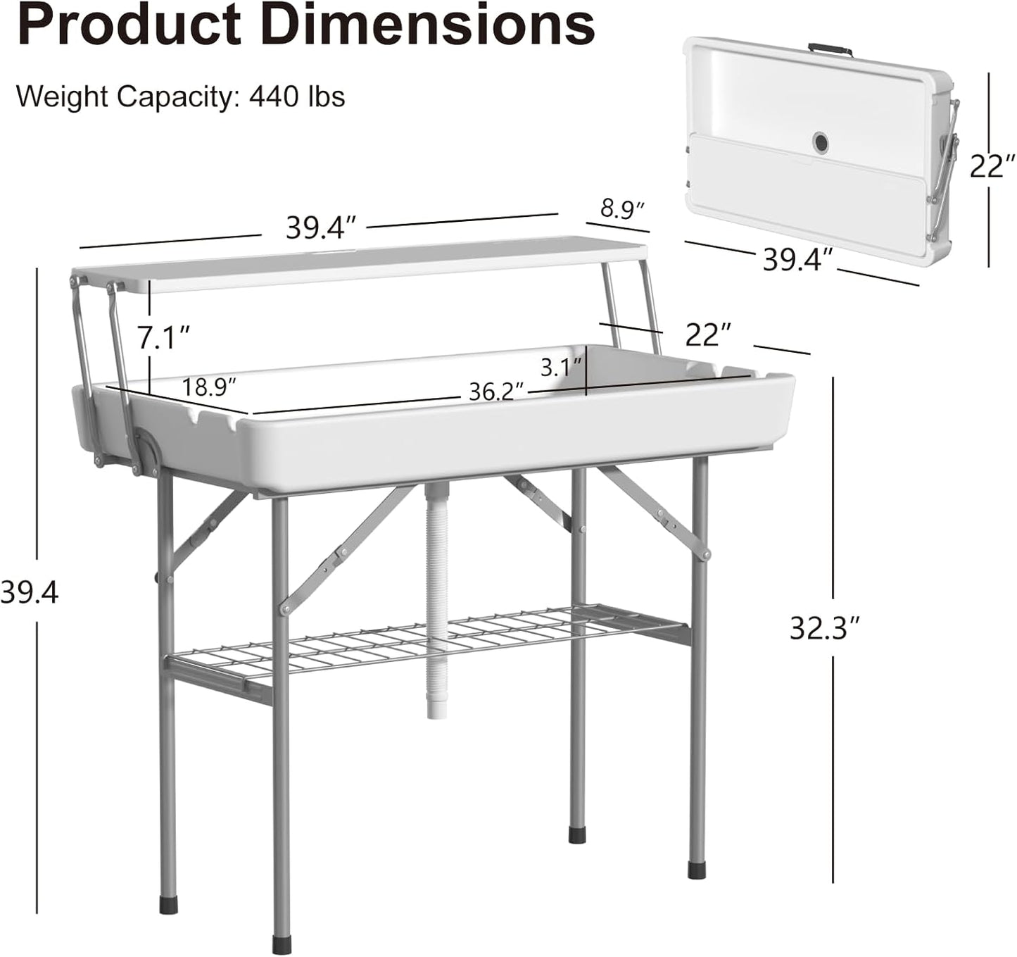 Ice Cooler Table with Drain, Two-Tier Plastic Folding Tables - Image 2