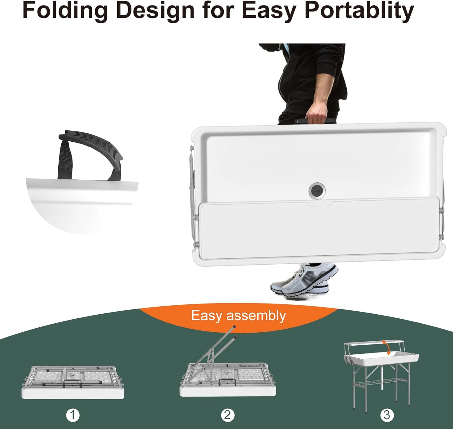 Ice Cooler Table with Drain, Two-Tier Plastic Folding Tables - Image 5