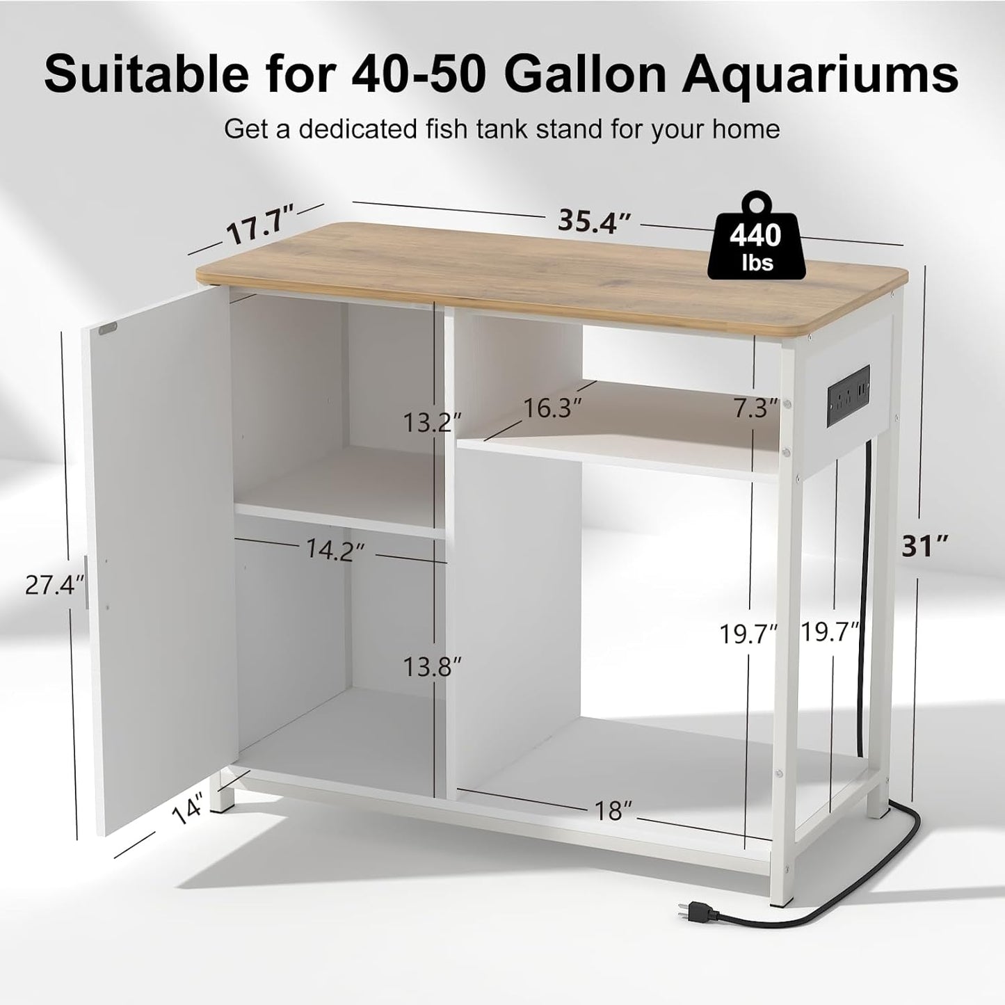 40-50 Gallon Aquarium Stand, Metal Frame Fish Tank Stand with Power Outlets and Wooden Cabinet Storage - Image 2
