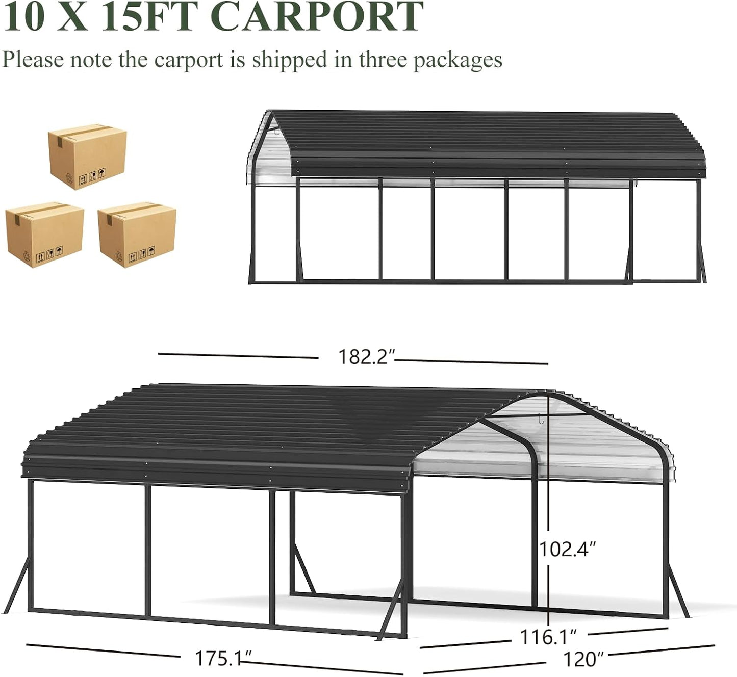 10x15 FT Heavy Duty Metal Carport Kit