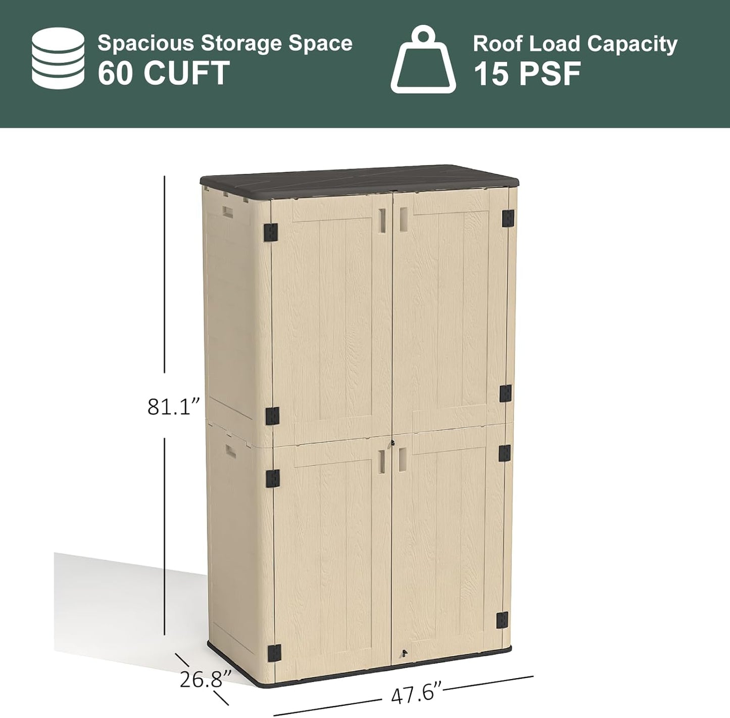 60 Cu.Ft Vertical Outdoor Storage Shed - Image 3