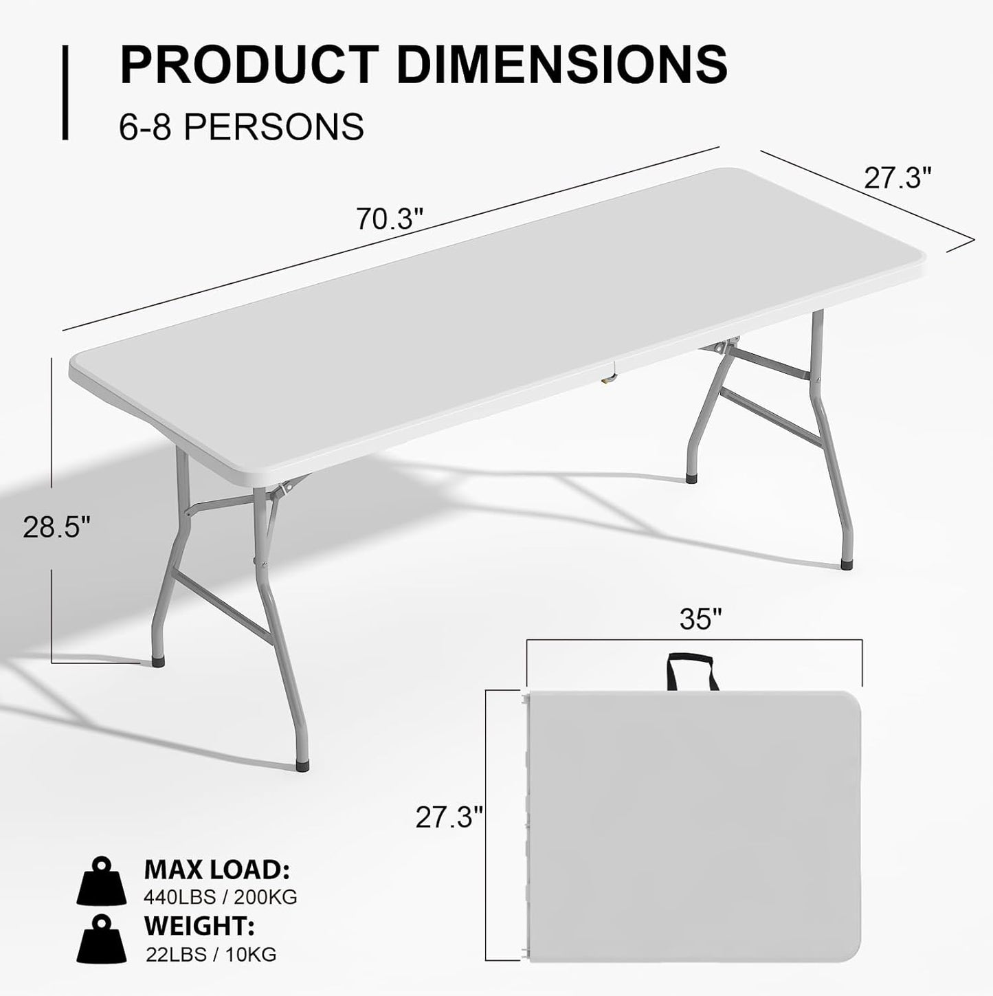 Sarah Jo 6FT Table*1 + White Stackable Chair*6 | Mesa Sarah Jo de 6 pies*1 + Silla apilable blanca*6