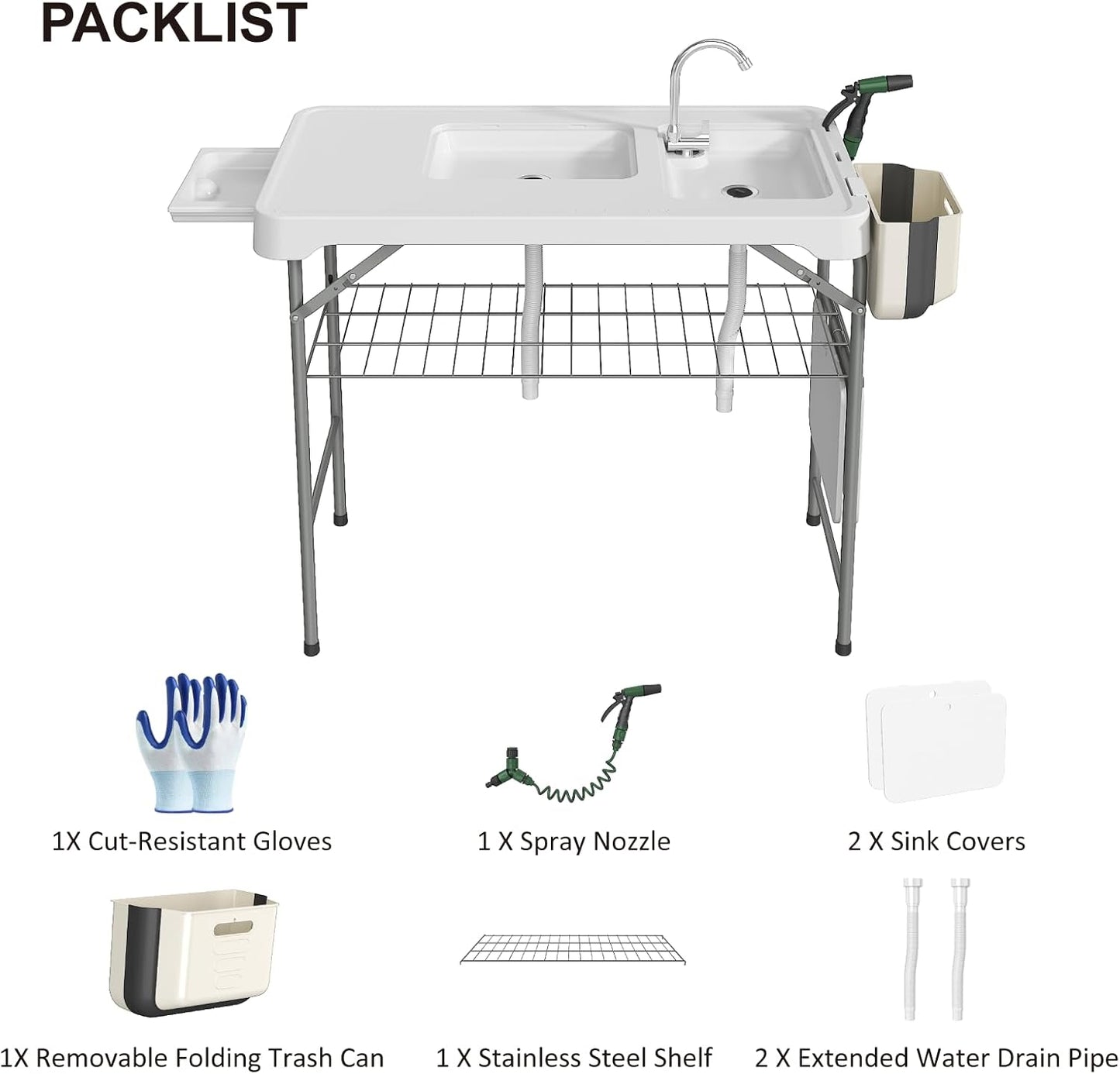42.5" Fish Cleaning Table with Dual Sink, Portable Folding Camping Table - Image 8