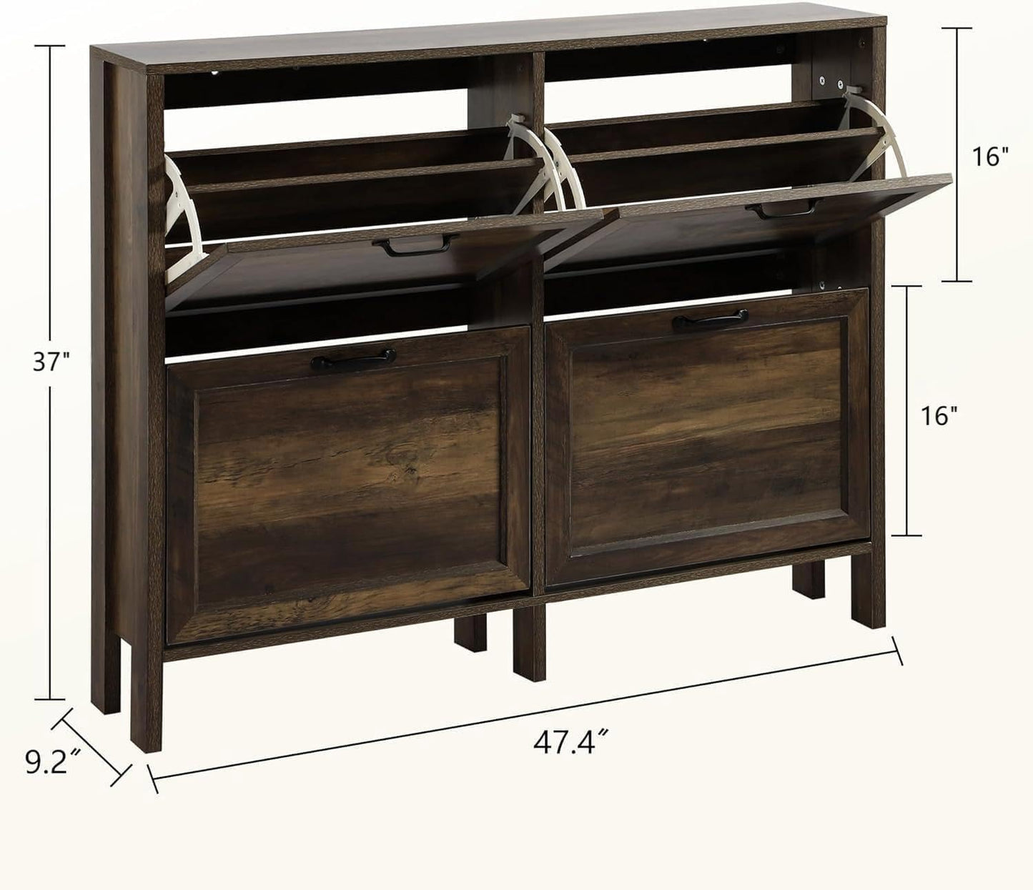 Shoe Cabinet with 4 Flip Drawers, Narrow Shoe Storage Cabinet - BROWN - Image 2