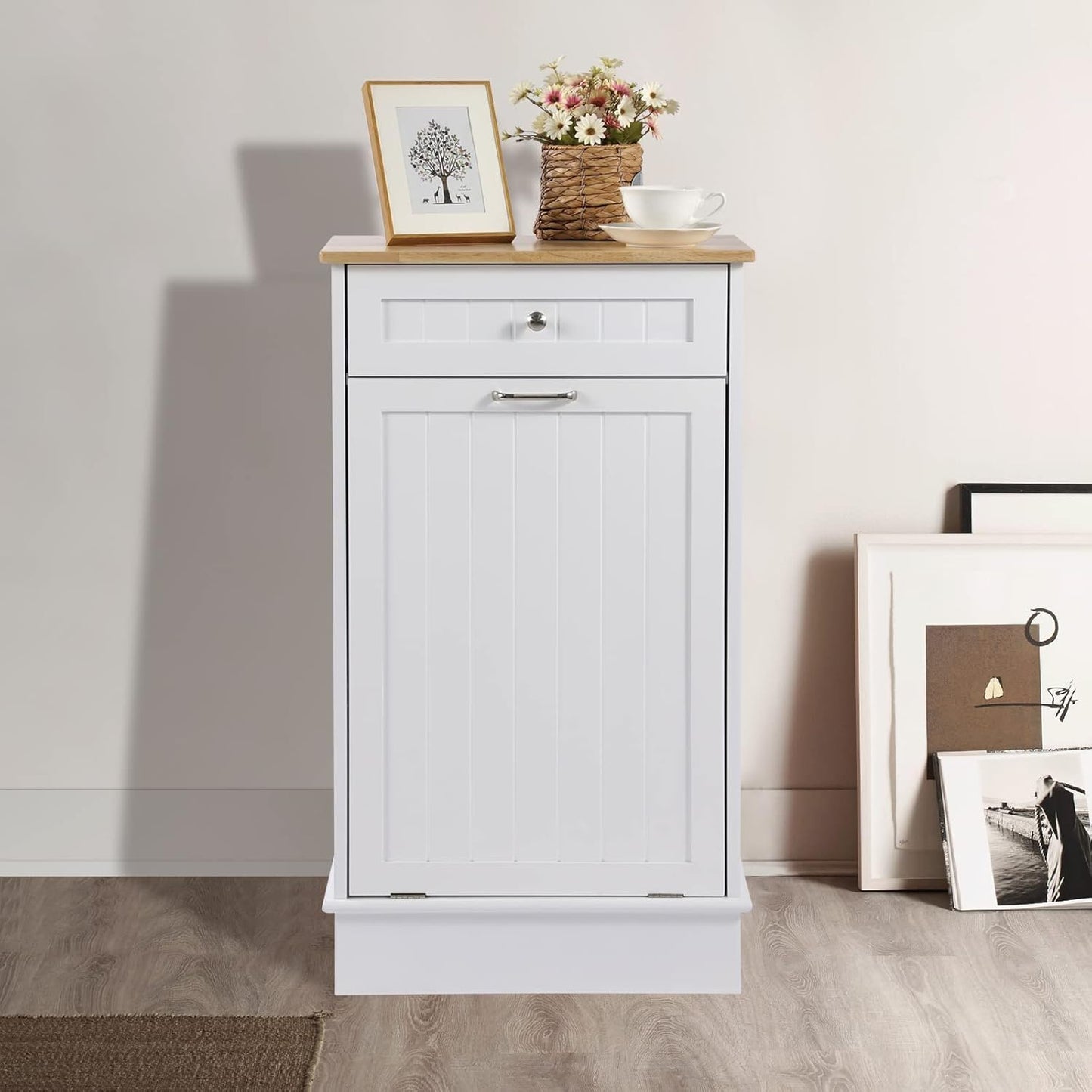 Tilt Out Single Trash Cabinet - WHITE - Image 8