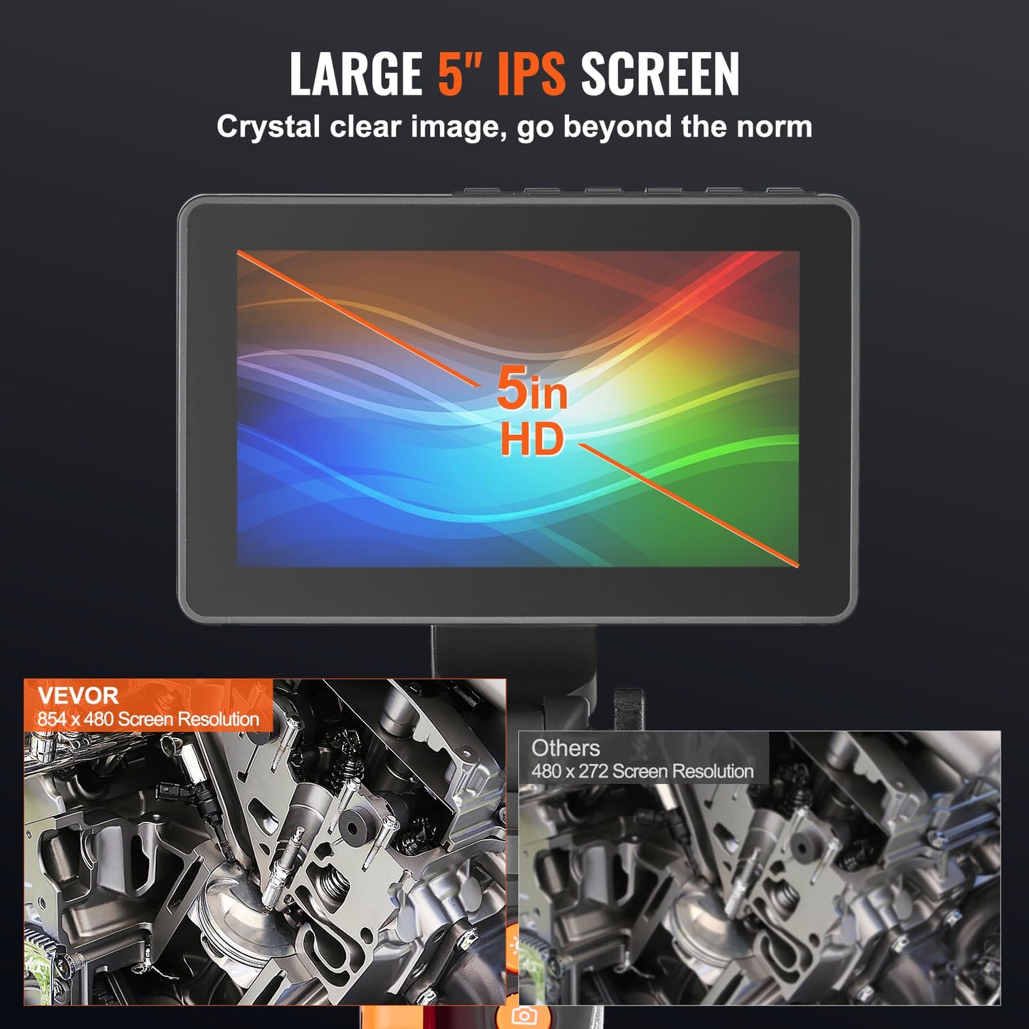 Borescope Endoscope Two-Way 180° Articulating 5" IPS 8X Zoom 6.4mm Lens, 3.3ft Cable - Image 6