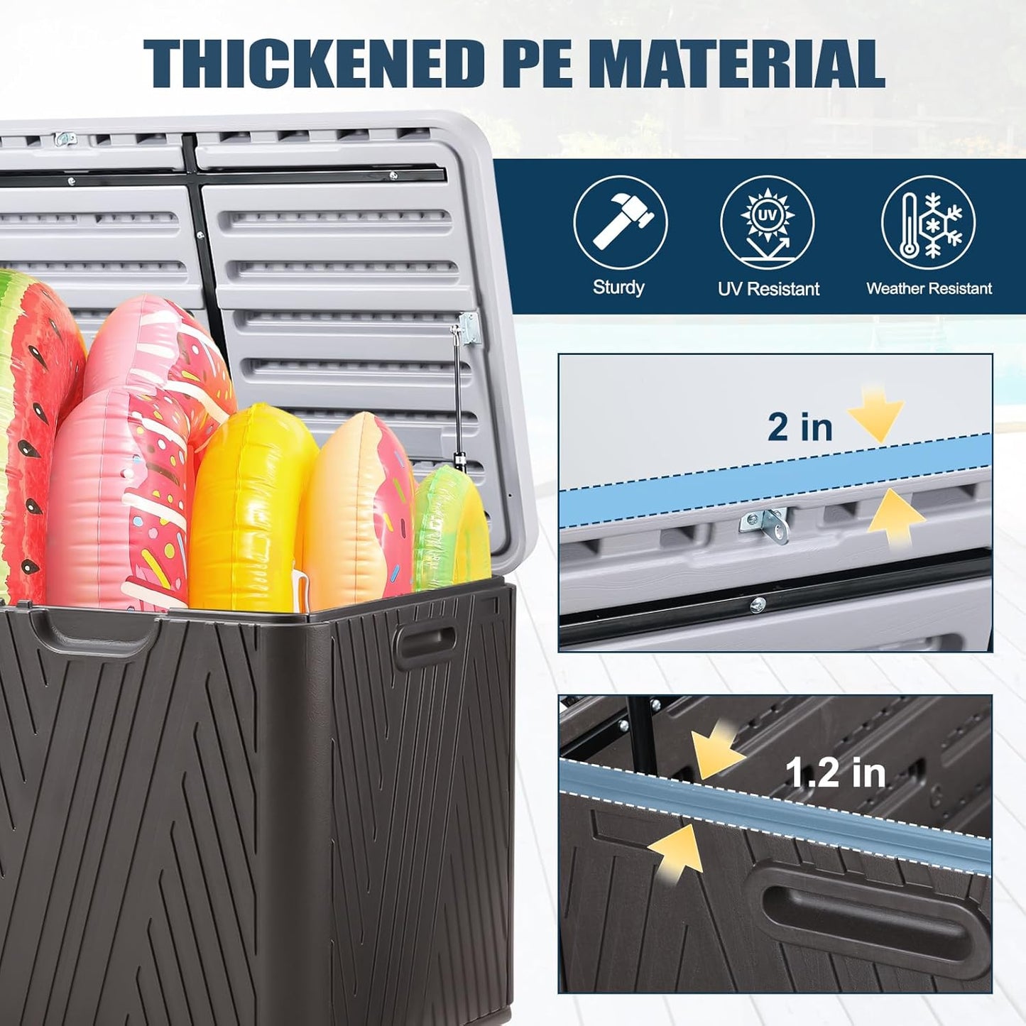 85 Gallon Deck Box, Outdoor Storage Box, Waterproof & Weather-Resistant Lockable, Patio Bench Storage Box for Cushion, Garden Tools - Image 5