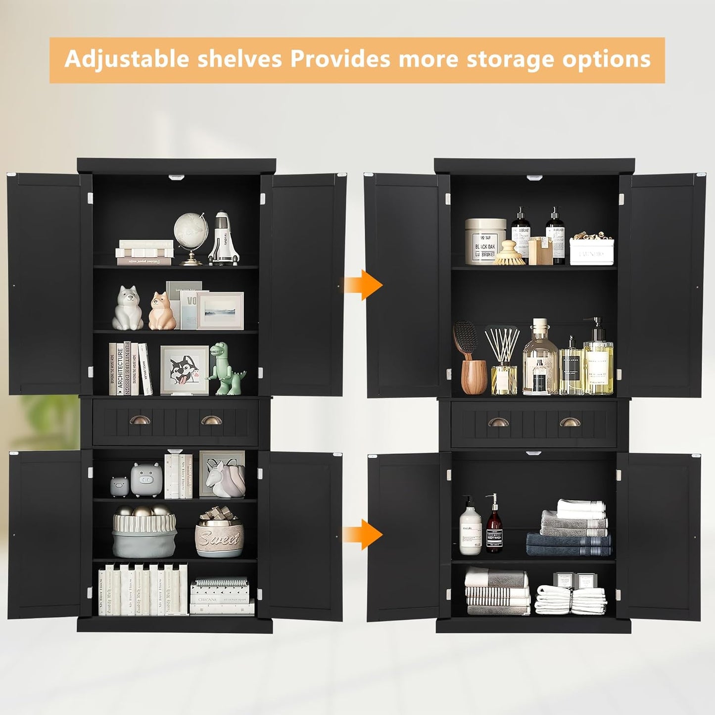 Tall Kitchen Pantry Cabinet, Farmhouse Storage Cabinet with Doors, Drawer and Adjustable Shelves - Image 5