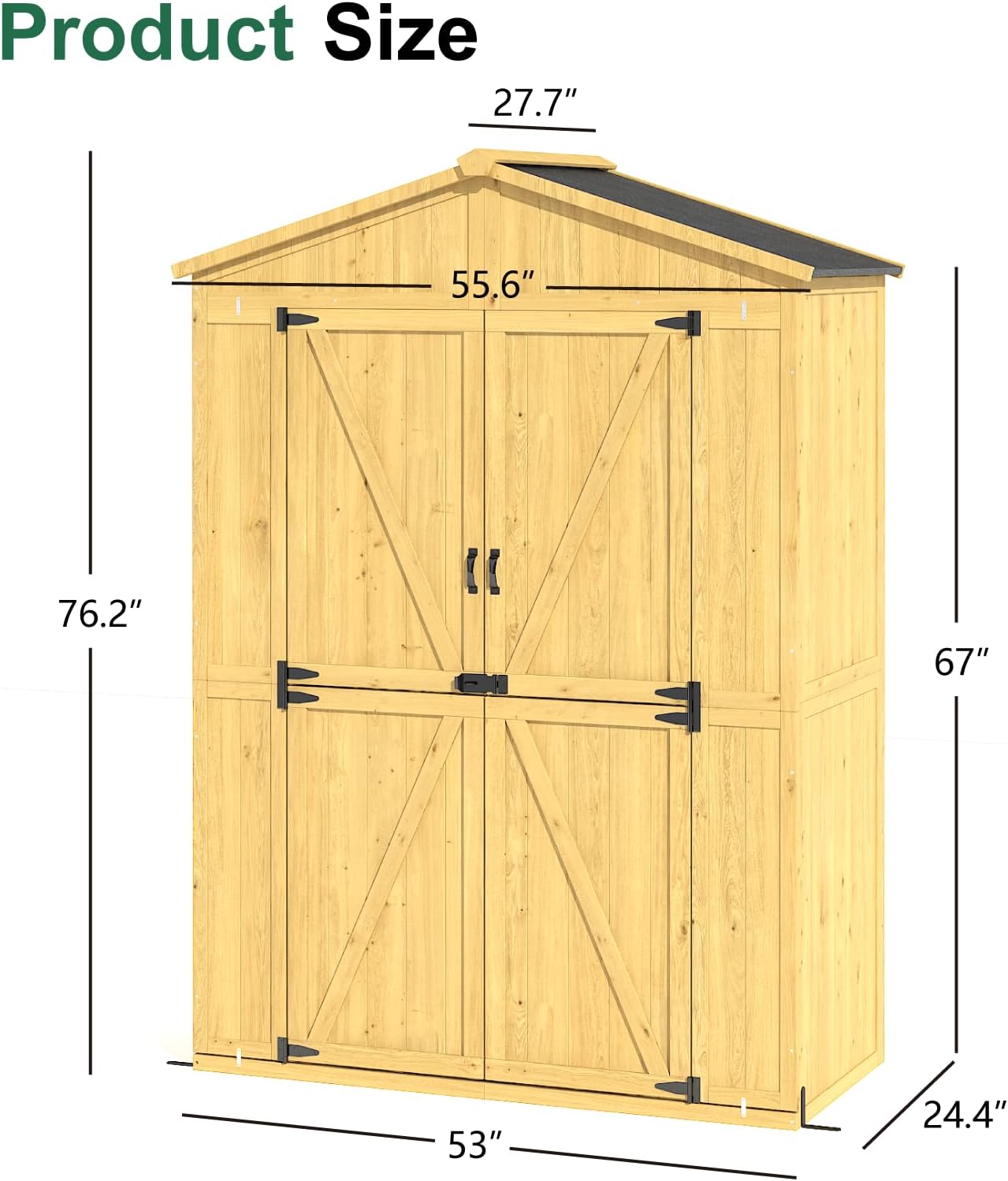 Outdoor Storage Shed, 76'' Outdoor Shed Storage Cabinet, Garden Shed, Wood Tool Shed - Image 2