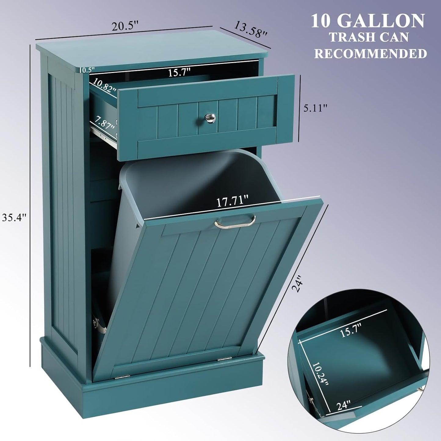 Tilt Out Single Trash Cabinet - TEAL BLUE - Image 4