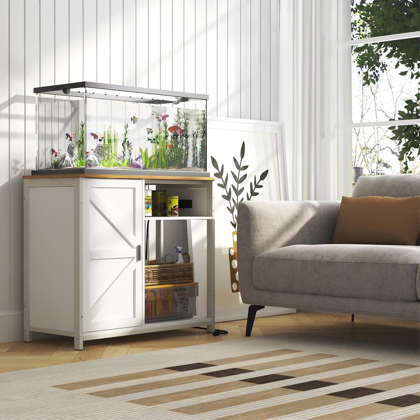 40-50 Gallon Aquarium Stand, Metal Frame Fish Tank Stand with Power Outlets and Wooden Cabinet Storage - Image 4