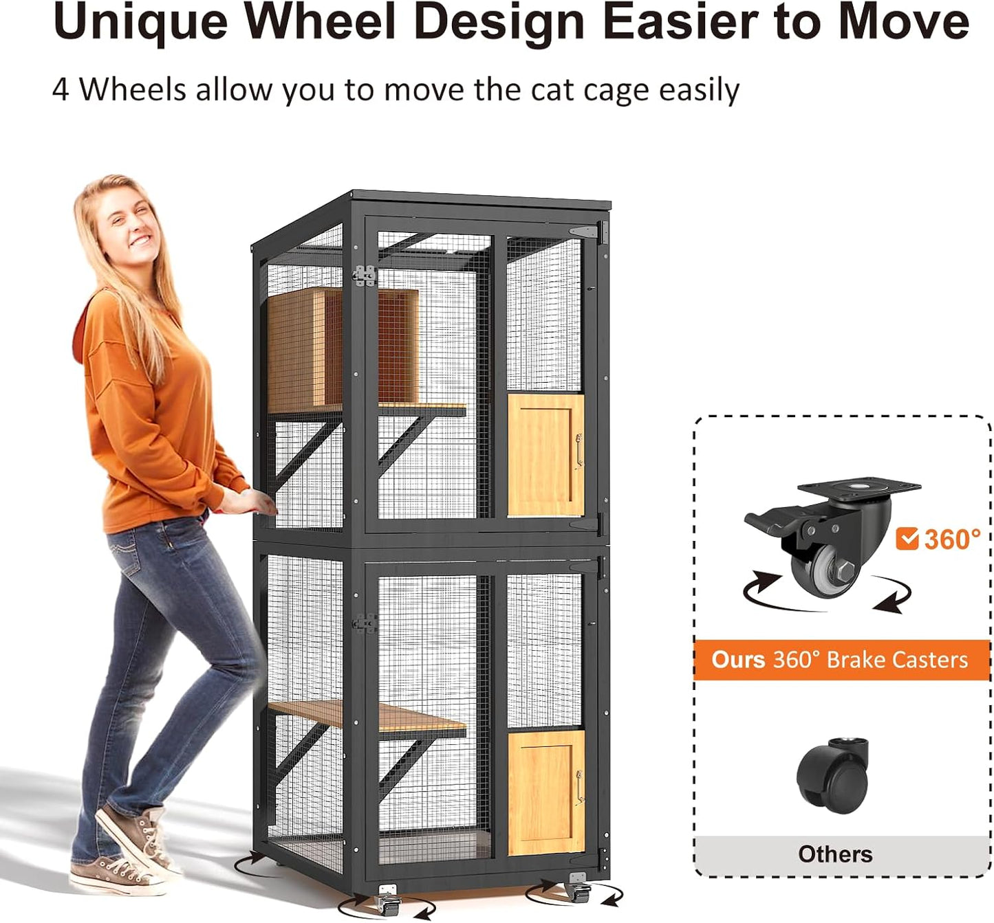 Cat Catio Outdoor Enclosure, 4 Tiers Cat Playen Catio with Wheels - Image 5