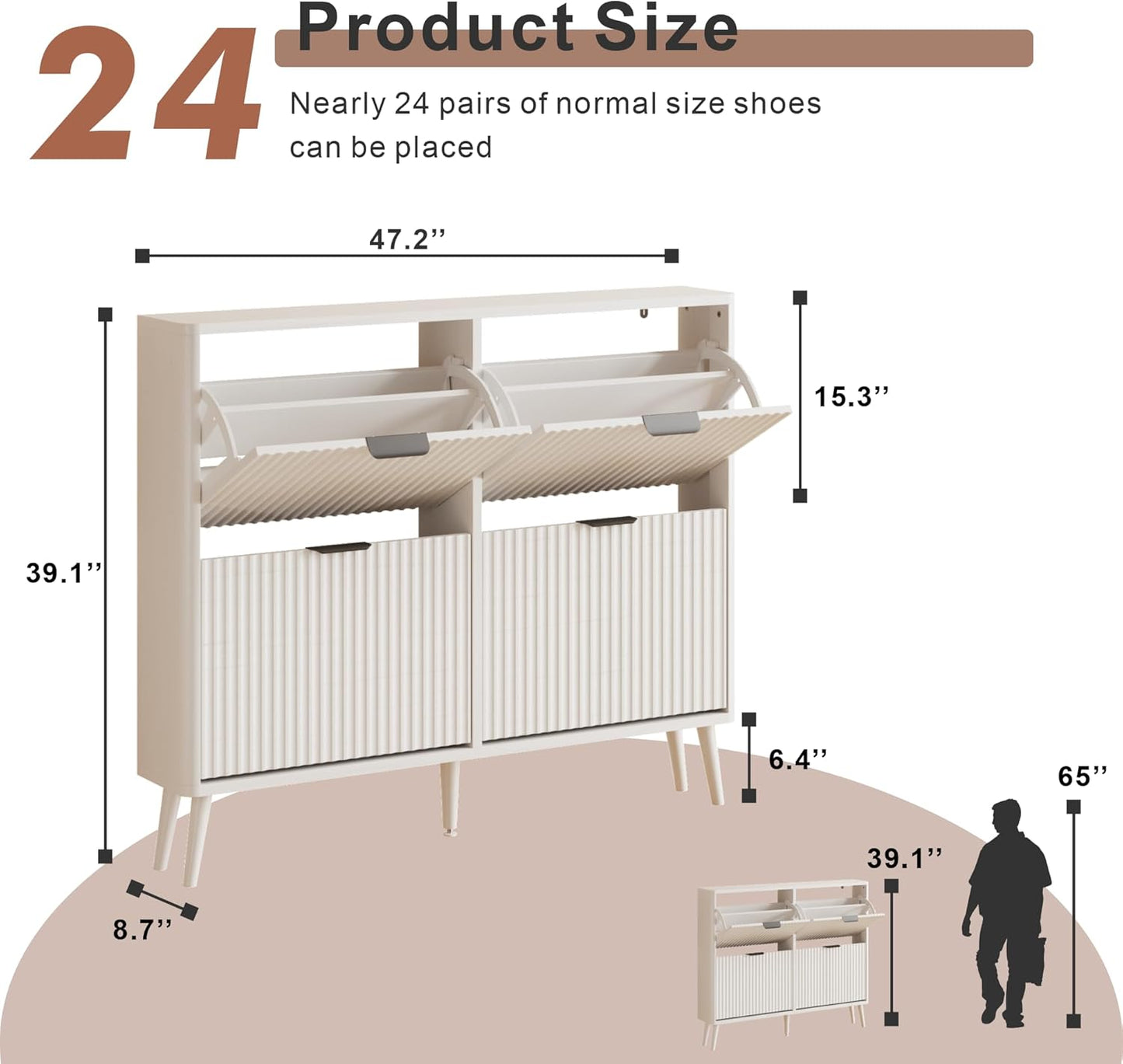 Narrow Shoe Storage Cabinet, Freestanding Shoe Cabinet Organizer for Entryway, Hallway (Pure White, 4 Flip) - Image 2