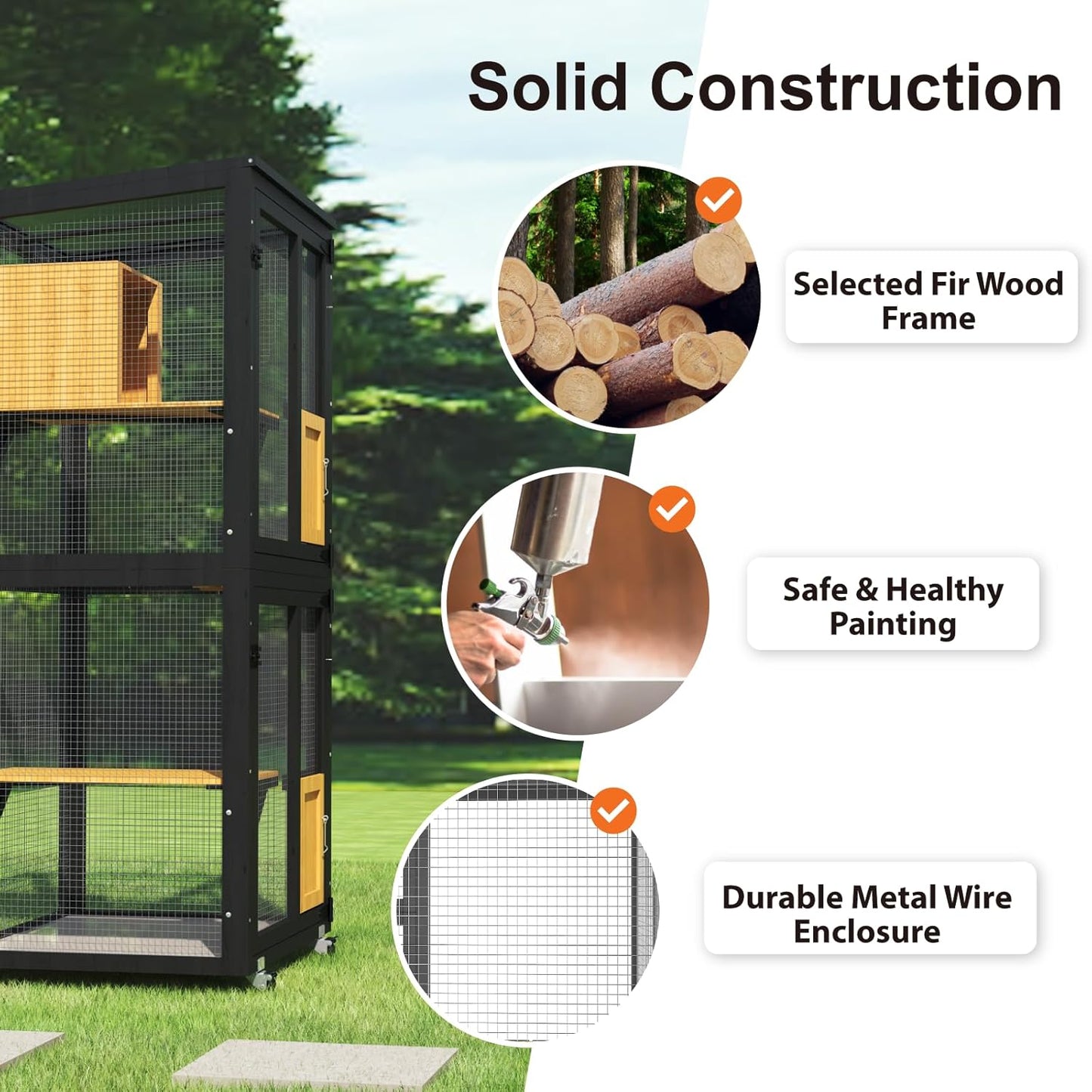 Cat Catio Outdoor Enclosure, 4 Tiers Cat Playen Catio with Wheels - Image 8