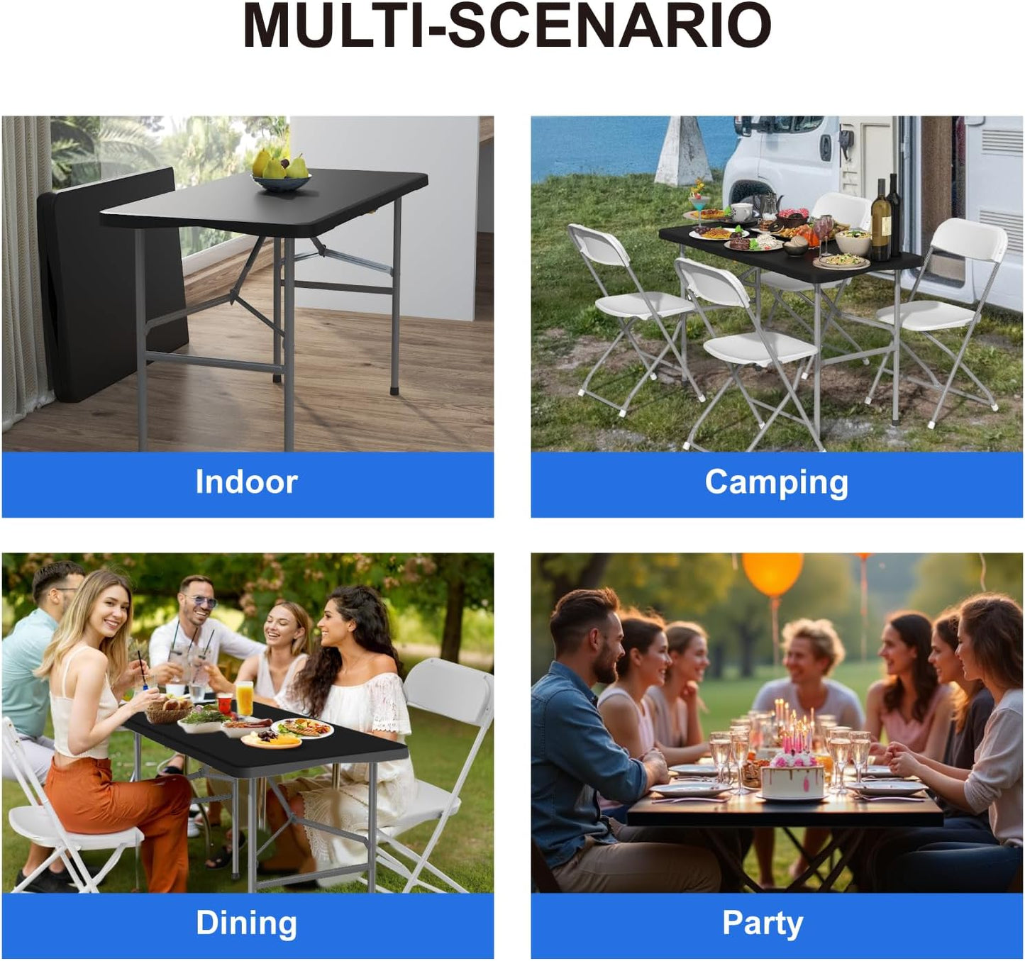 Foldable Table 4ft, Plastic Folding Table-BLACK - Image 7