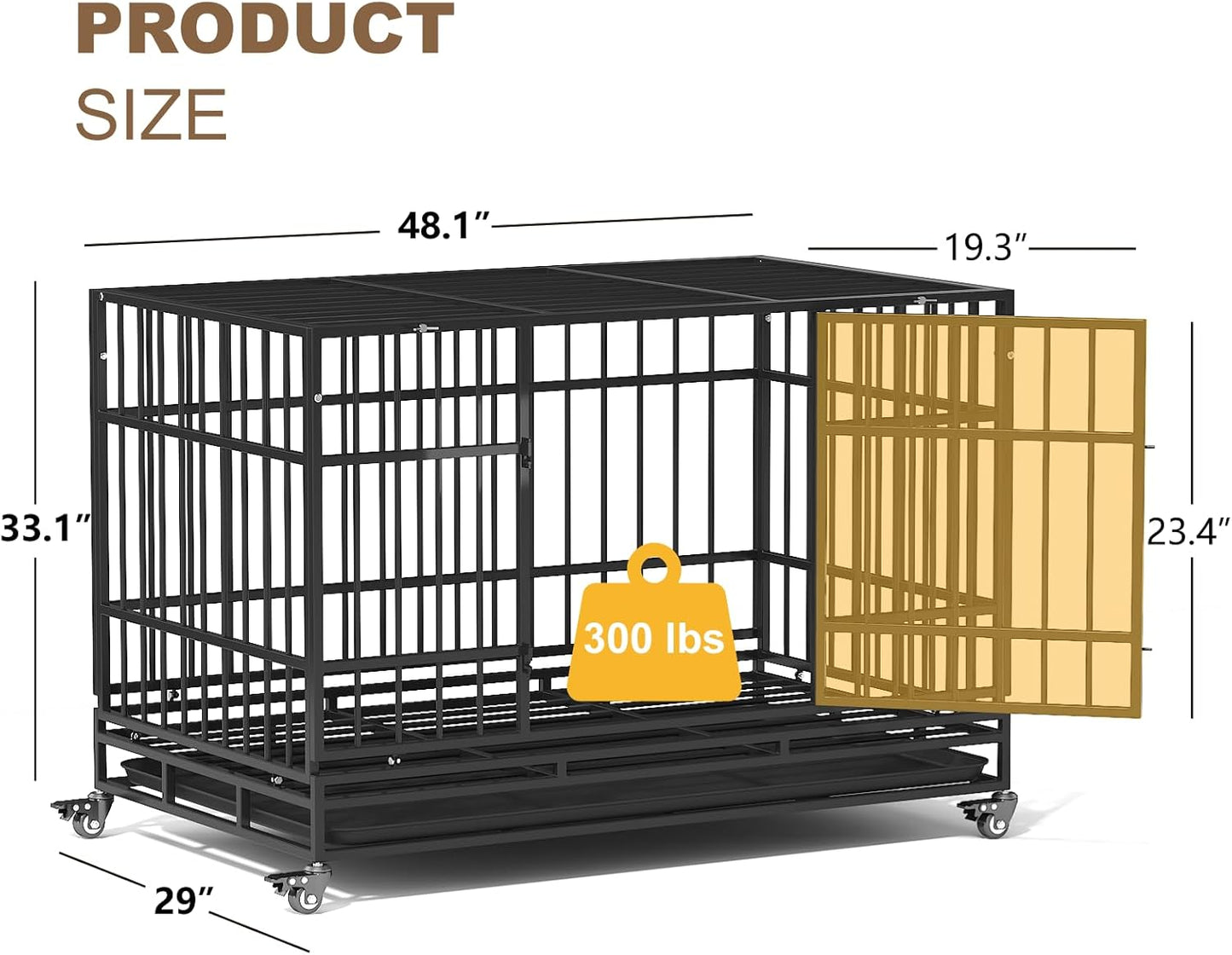 48 Inch Heavy Duty Dog Crates, Escape Proof Dog Cage Large Dogs with Wheels - Image 2