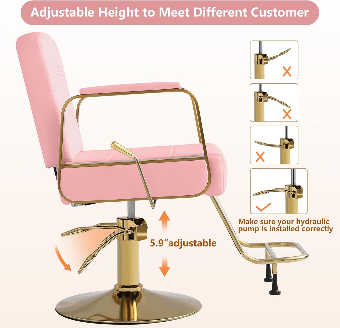 Barber Salon Chair for Hair Stylist - Pink Gold - Image 5