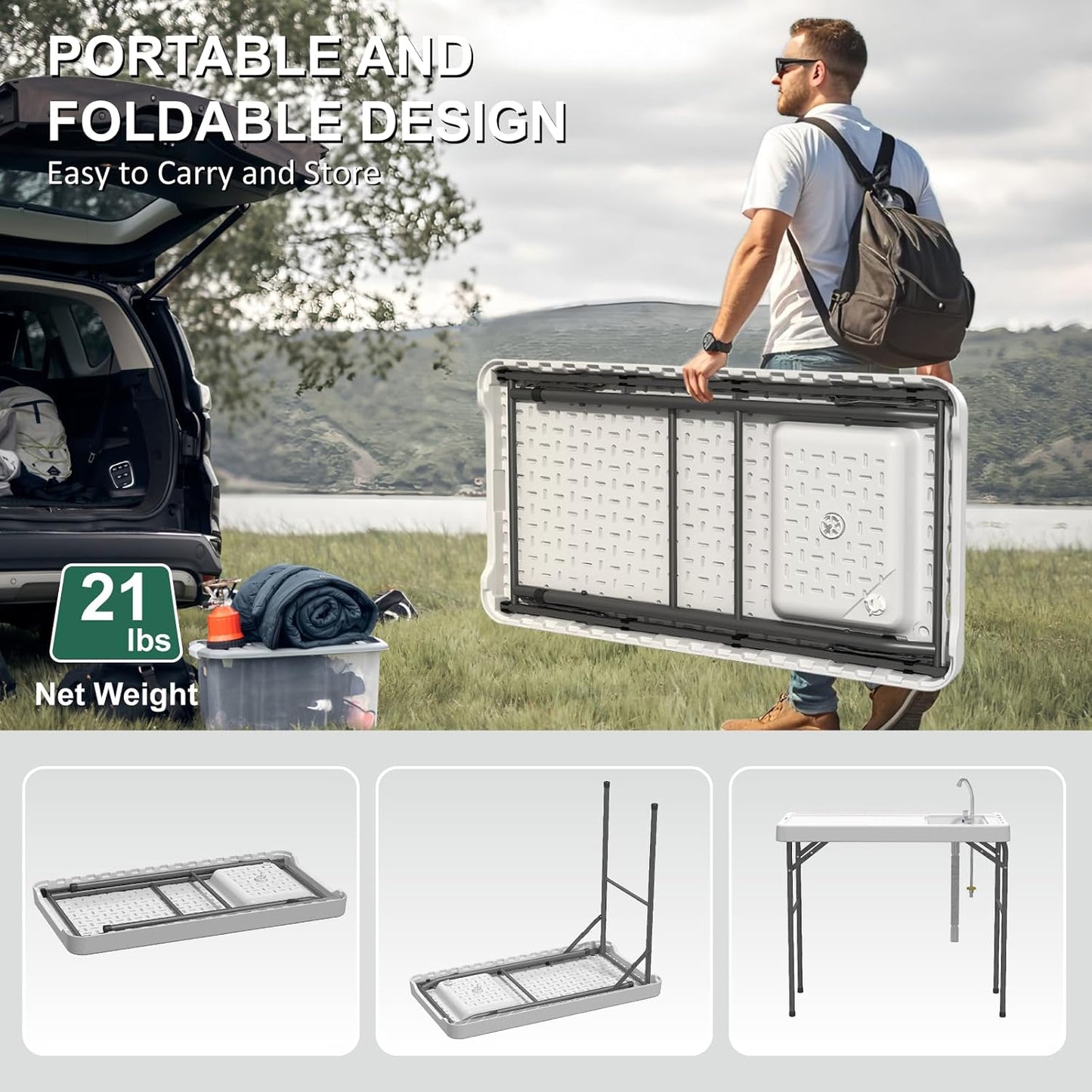 42.5" Fish Cleaning Table with Sink, Folding Camping Table & Fish Cleaning Station - Image 6