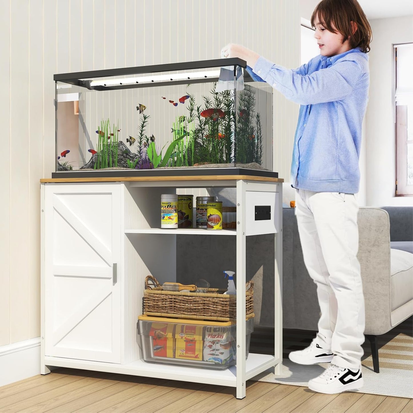40-50 Gallon Aquarium Stand, Metal Frame Fish Tank Stand with Power Outlets and Wooden Cabinet Storage - Image 7
