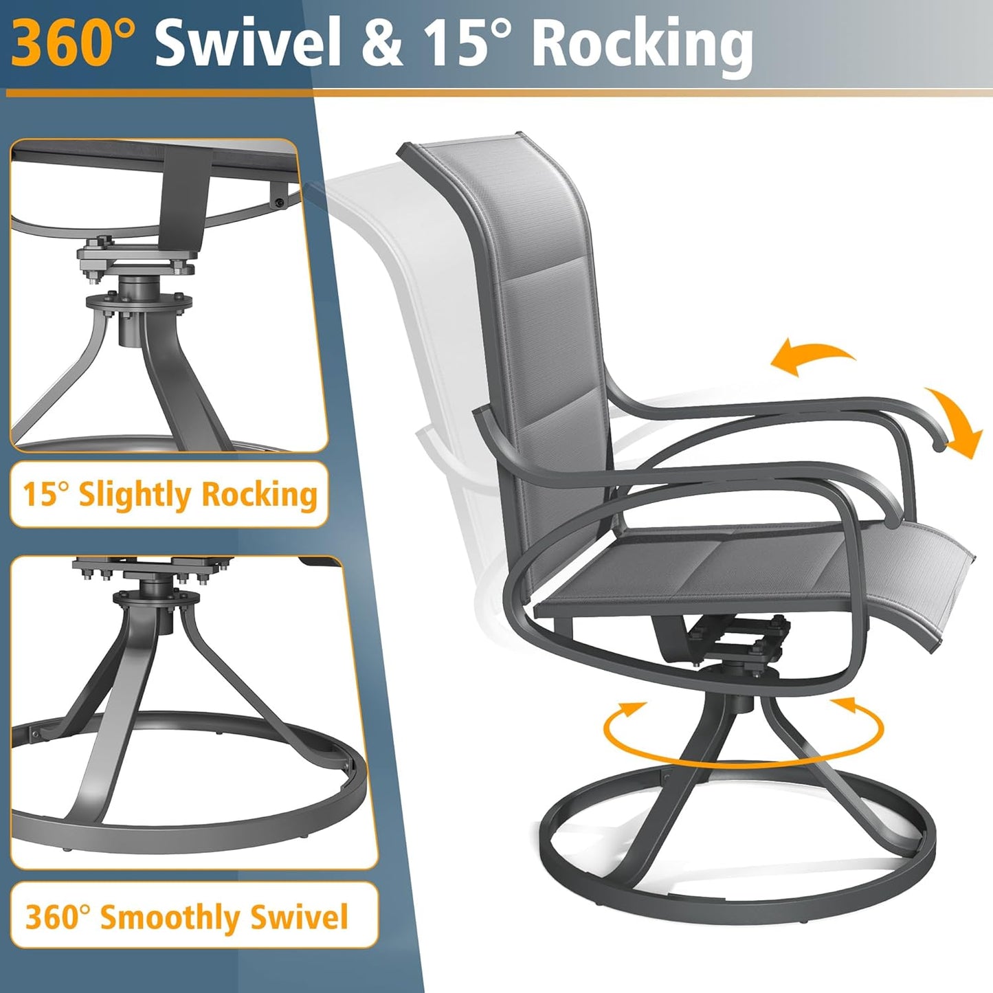 Patio Swivel Chair Set of 2 - Dark Grey - Image 6