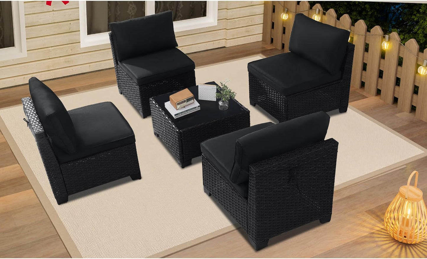 5 Piece Patio Furniture Set, Outdoor Patio Furniture Sets, Patio Conversation Set with Coffee Table, Cushions, All-Weather PE Rattan Sofa Set - Image 7