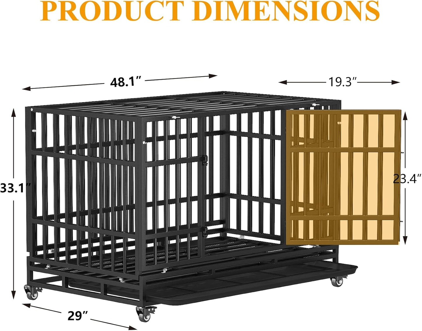 48 Inch Heavy Duty Dog Crates, Escape Proof Dog Cage Large Dogs with Wheels - Image 10
