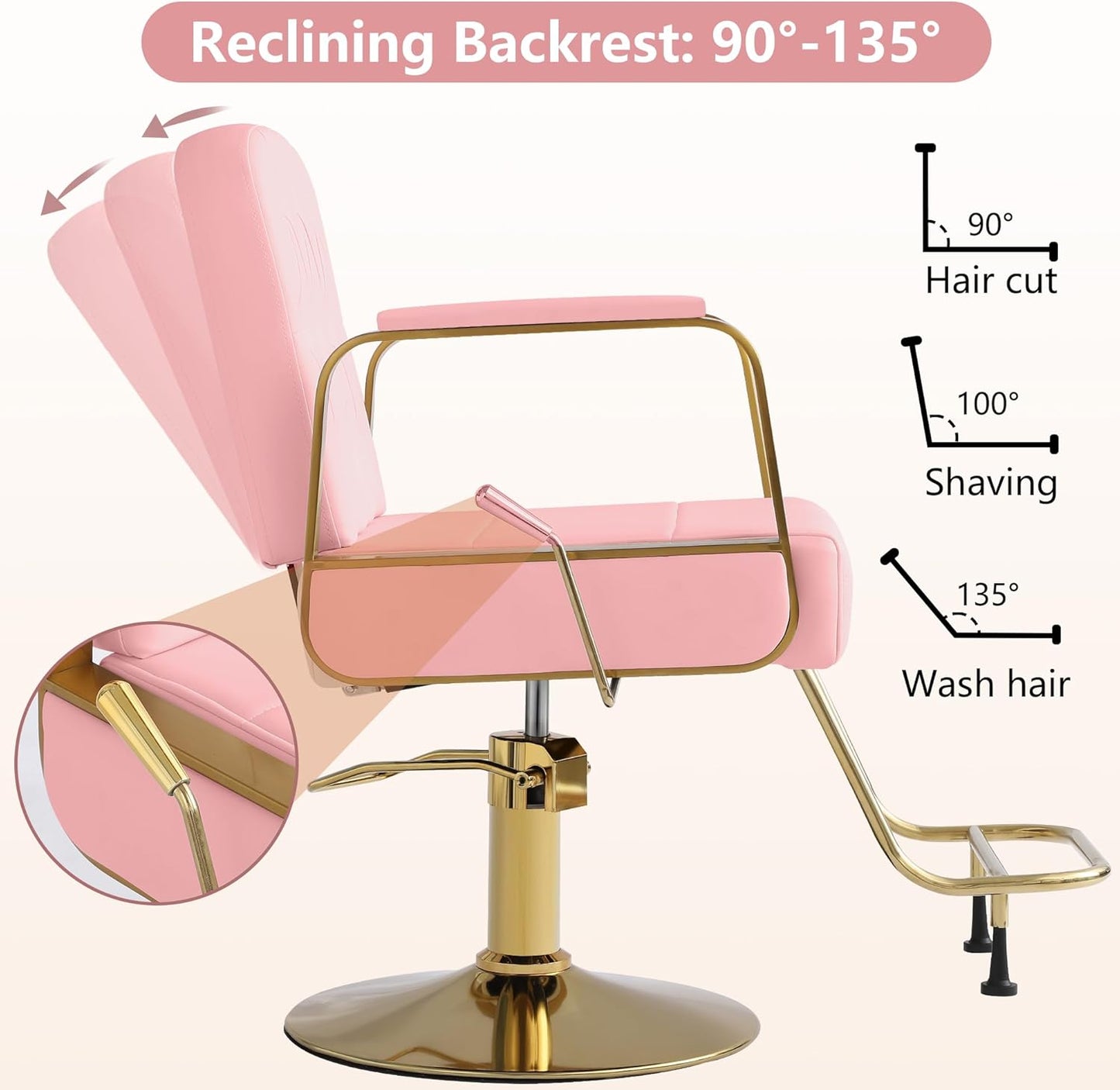 Barber Salon Chair for Hair Stylist - Pink Gold - Image 6