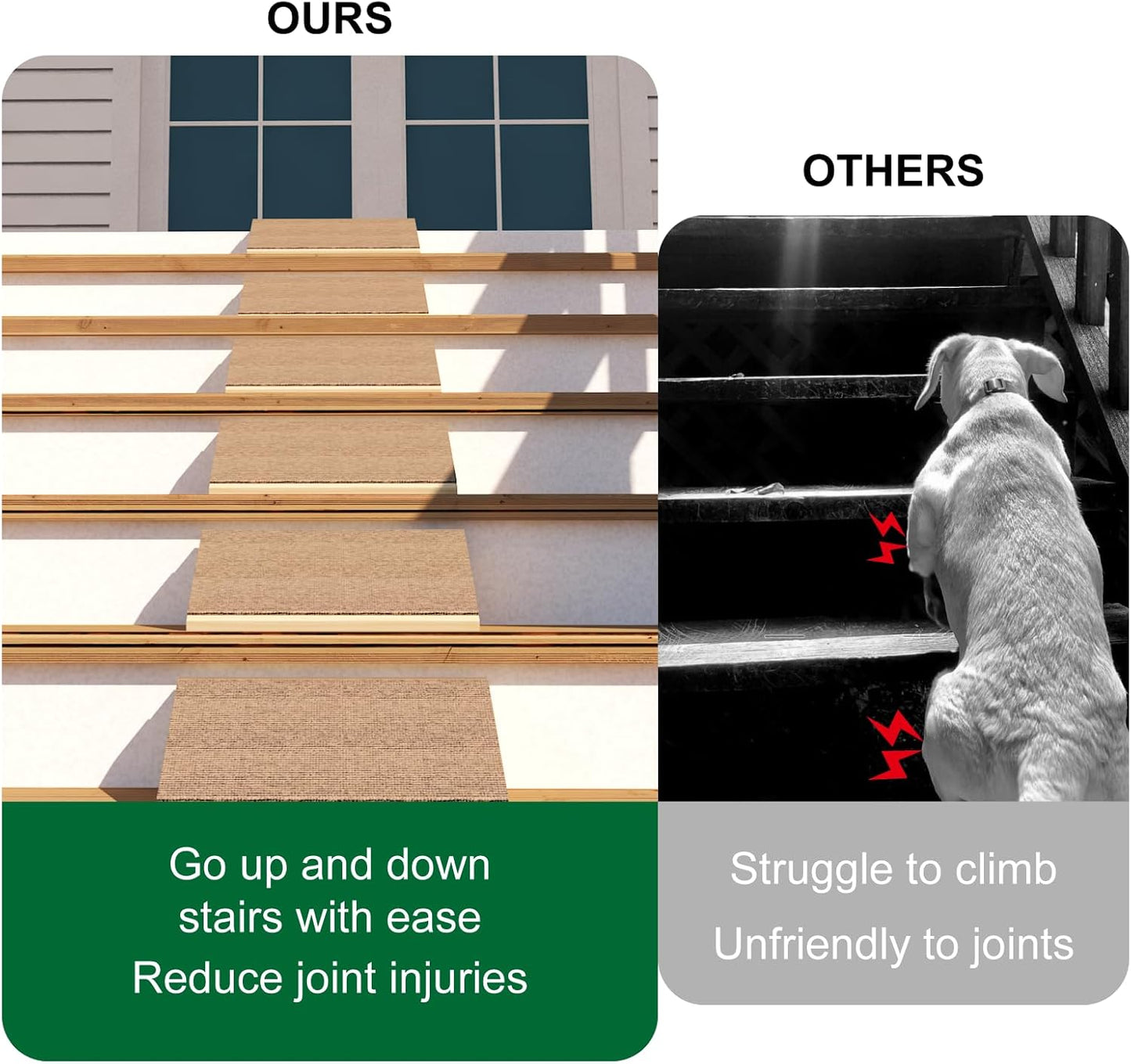Dog Ramp for Stairs with Anti-Slip Brown Carpet, Lightweight Wooden Pet Ramp, 2 Pack - Image 7