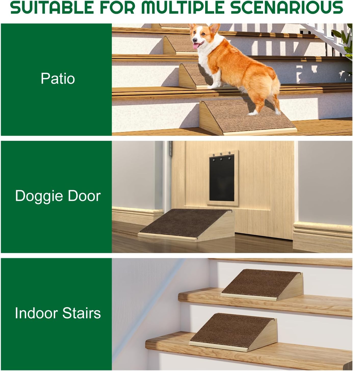 Dog Ramp for Stairs with Anti-Slip Brown Carpet, Lightweight Wooden Pet Ramp, 2 Pack - Image 6