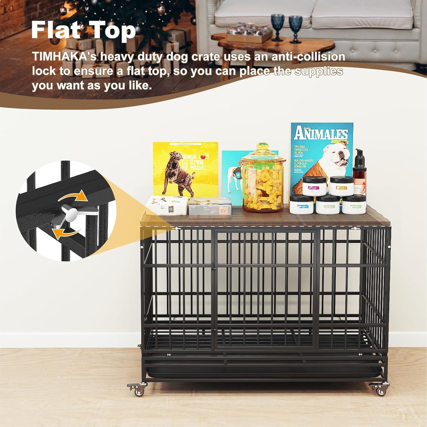 48 Inch Heavy Duty Dog Crates, Escape Proof Dog Cage Large Dogs with Wheels - Image 9
