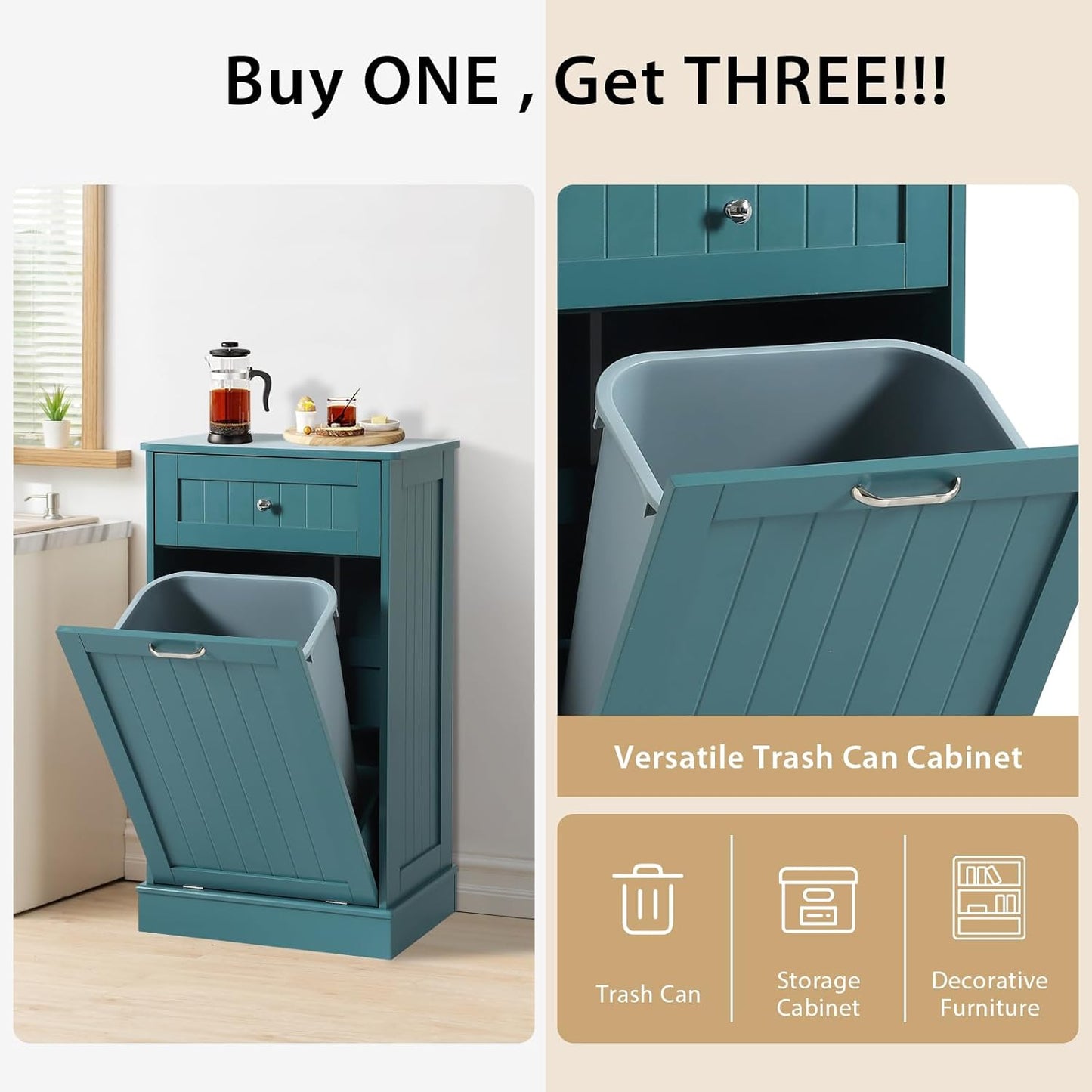 Tilt Out Single Trash Cabinet - TEAL BLUE - Image 5