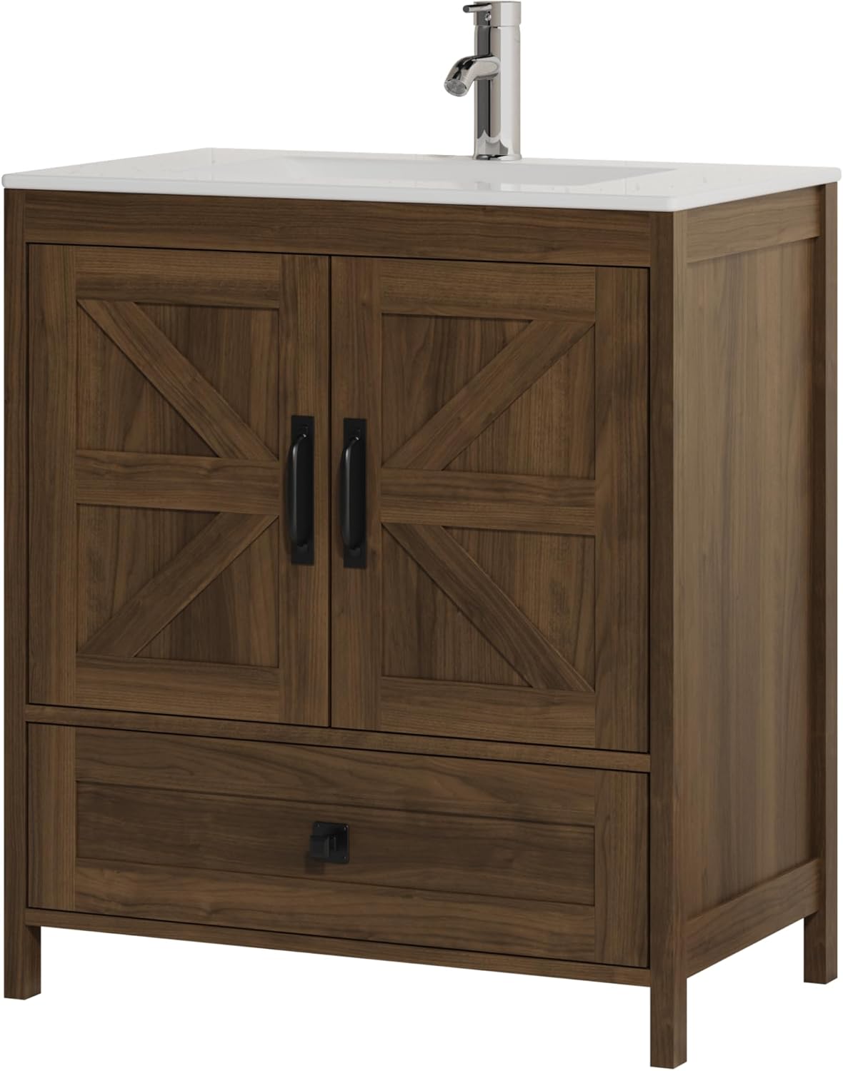 Bathroom Vanity with Ceramic Sink (30 Inch, Cabinet ONLY, Brown) - Image 3
