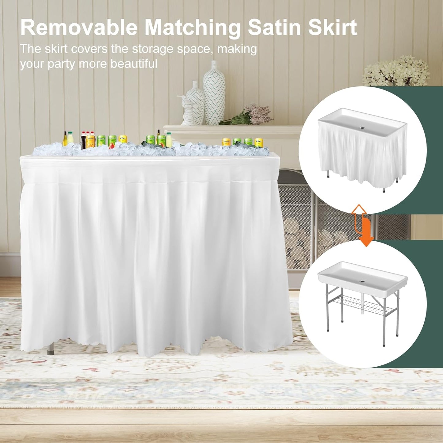4 Foot Ice Cooler Table, Outdoor Cooler Table with Removable Matching Skirt and Shelf - Image 7
