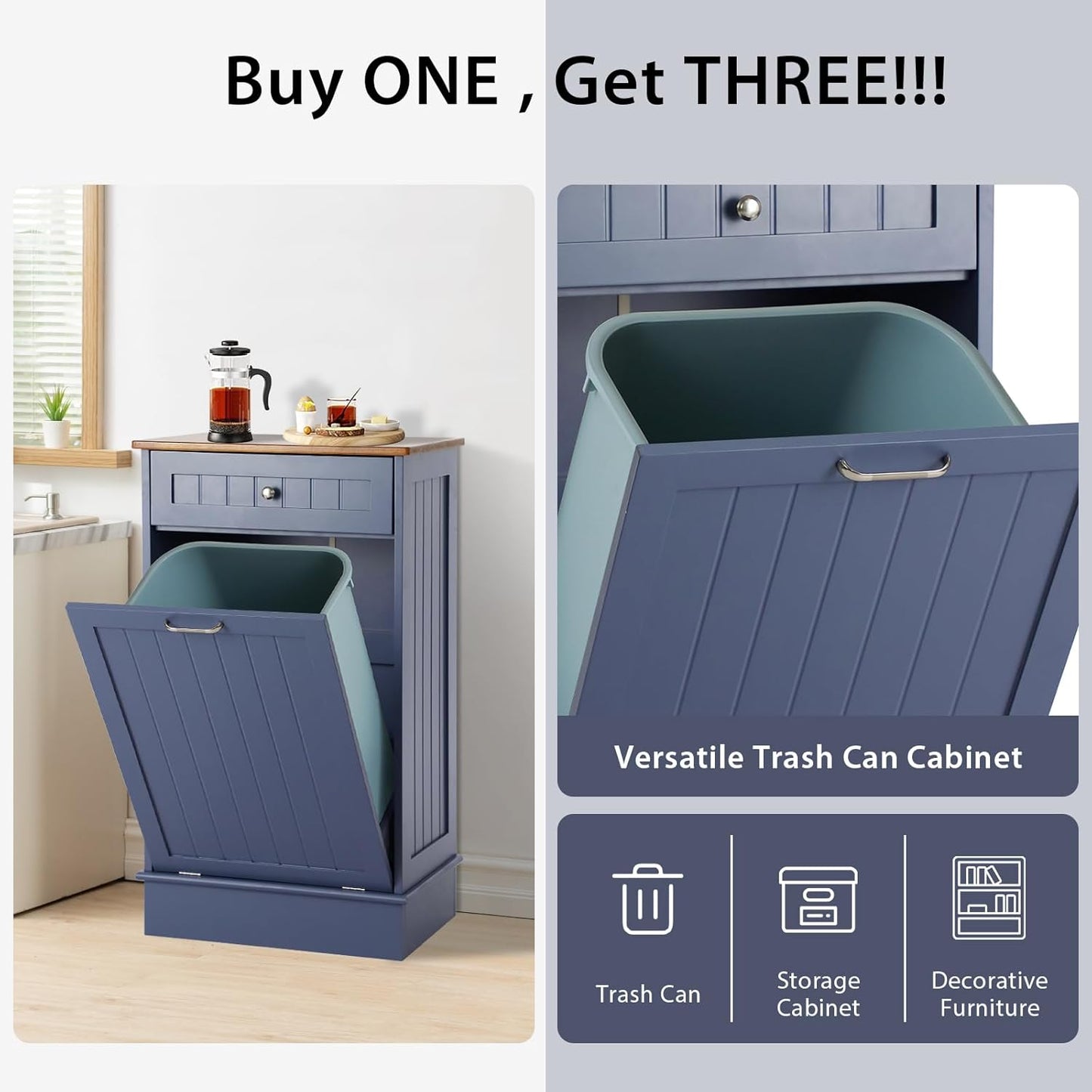 Tilt Out Single Trash Cabinet - HAZE BLUE - Image 5