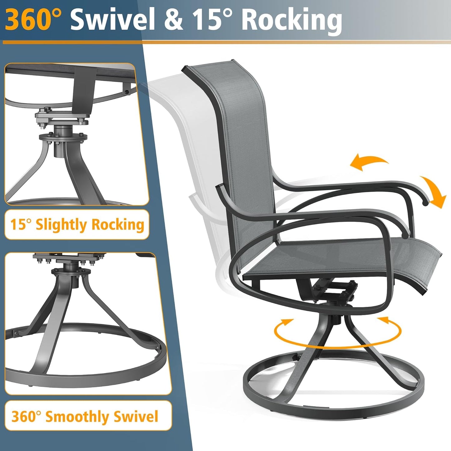 Patio Swivel Chair Set of 2 - GREY - Image 6