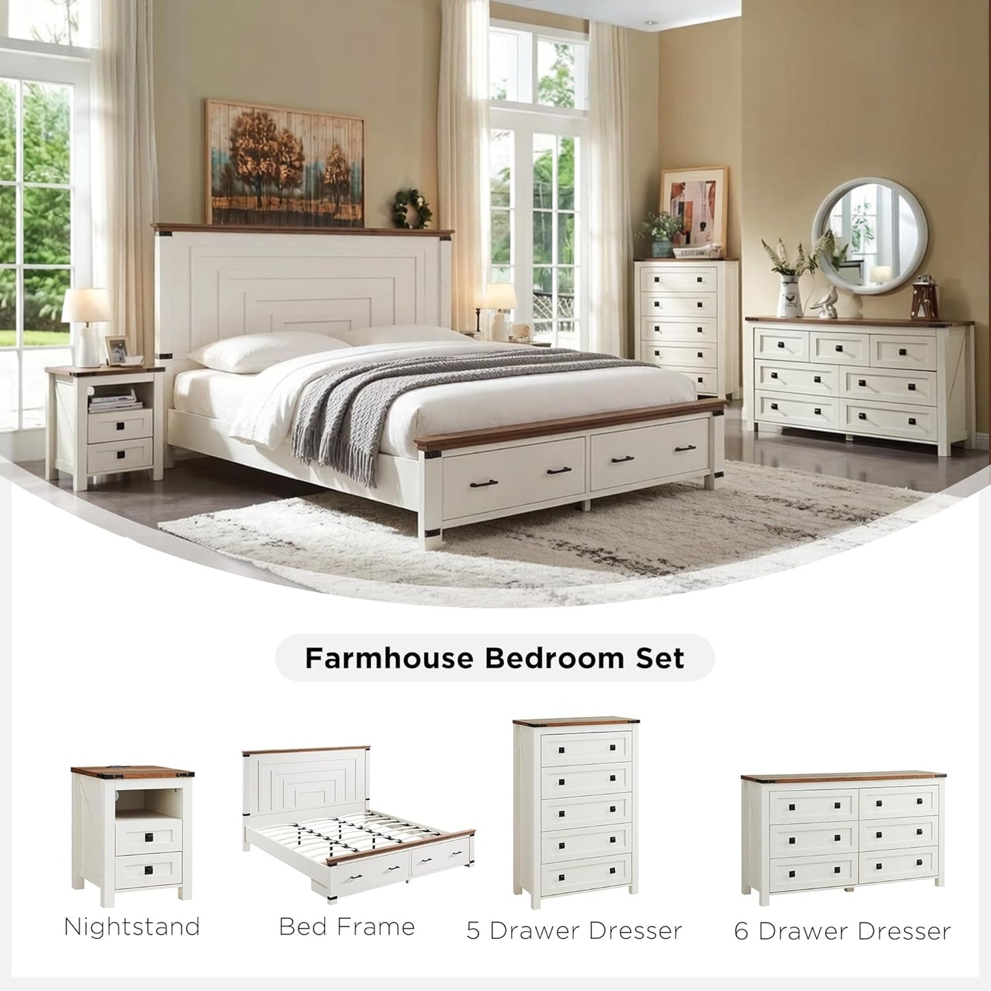 2 DRAWERS Nightstand with Charging Station - White - Image 8