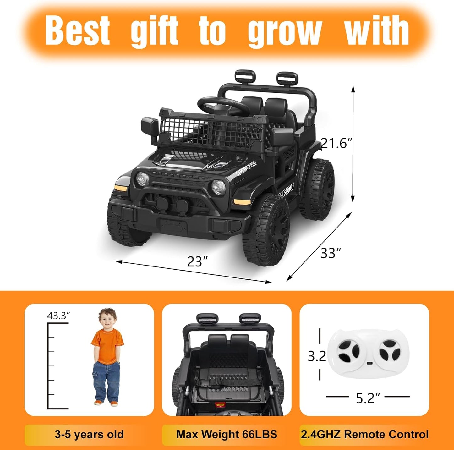 2V Ride on Car with Parent Remote Control - BLACK - Image 3