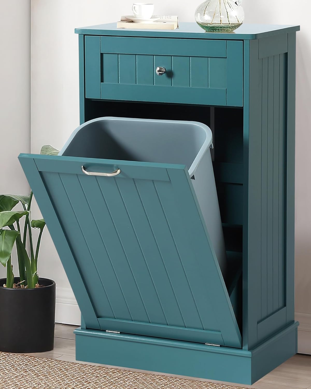Tilt Out Single Trash Cabinet - TEAL BLUE - Image 2