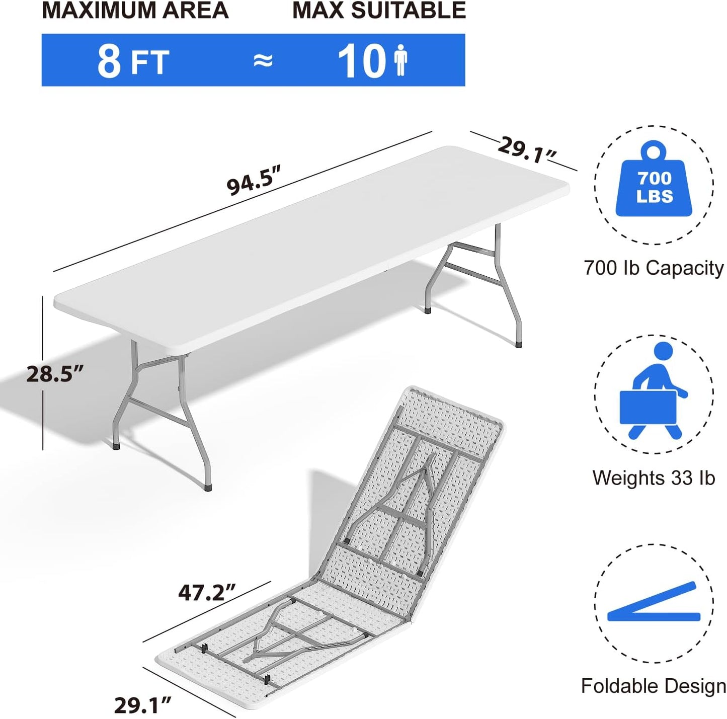 Foldable Table 8ft, Plastic Folding Table - Image 3