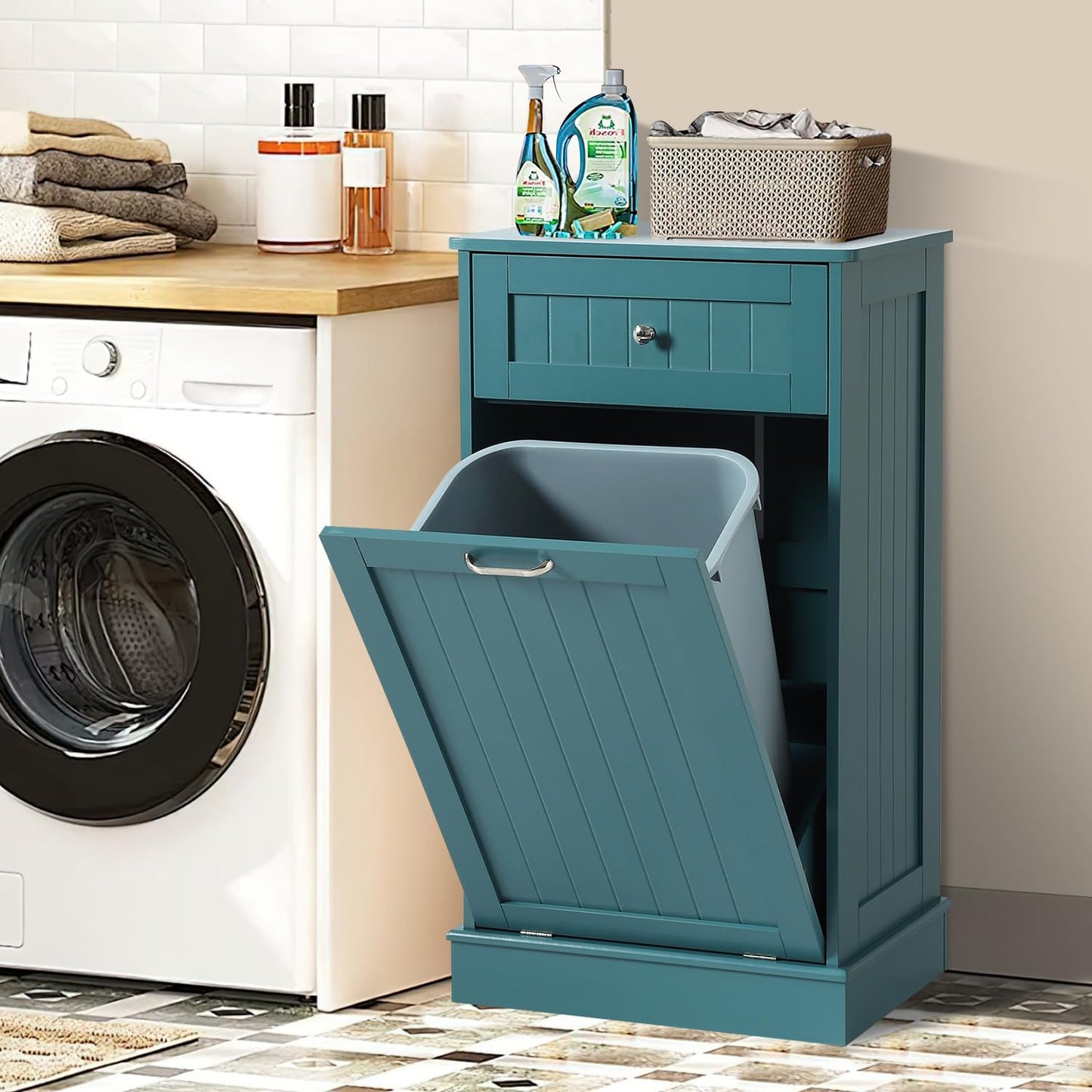 Tilt Out Trash Cabinet - Teal Blue - Image 8