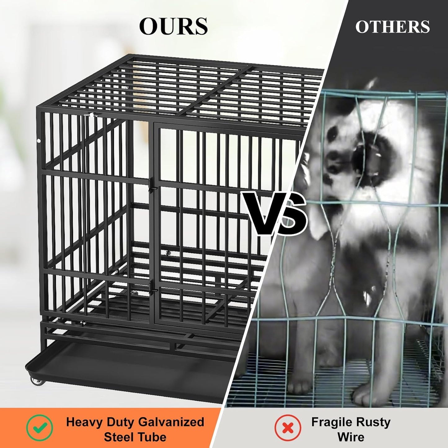 48 Inch Heavy Duty Dog Crates, Escape Proof Dog Cage Large Dogs with Wheels - Image 4