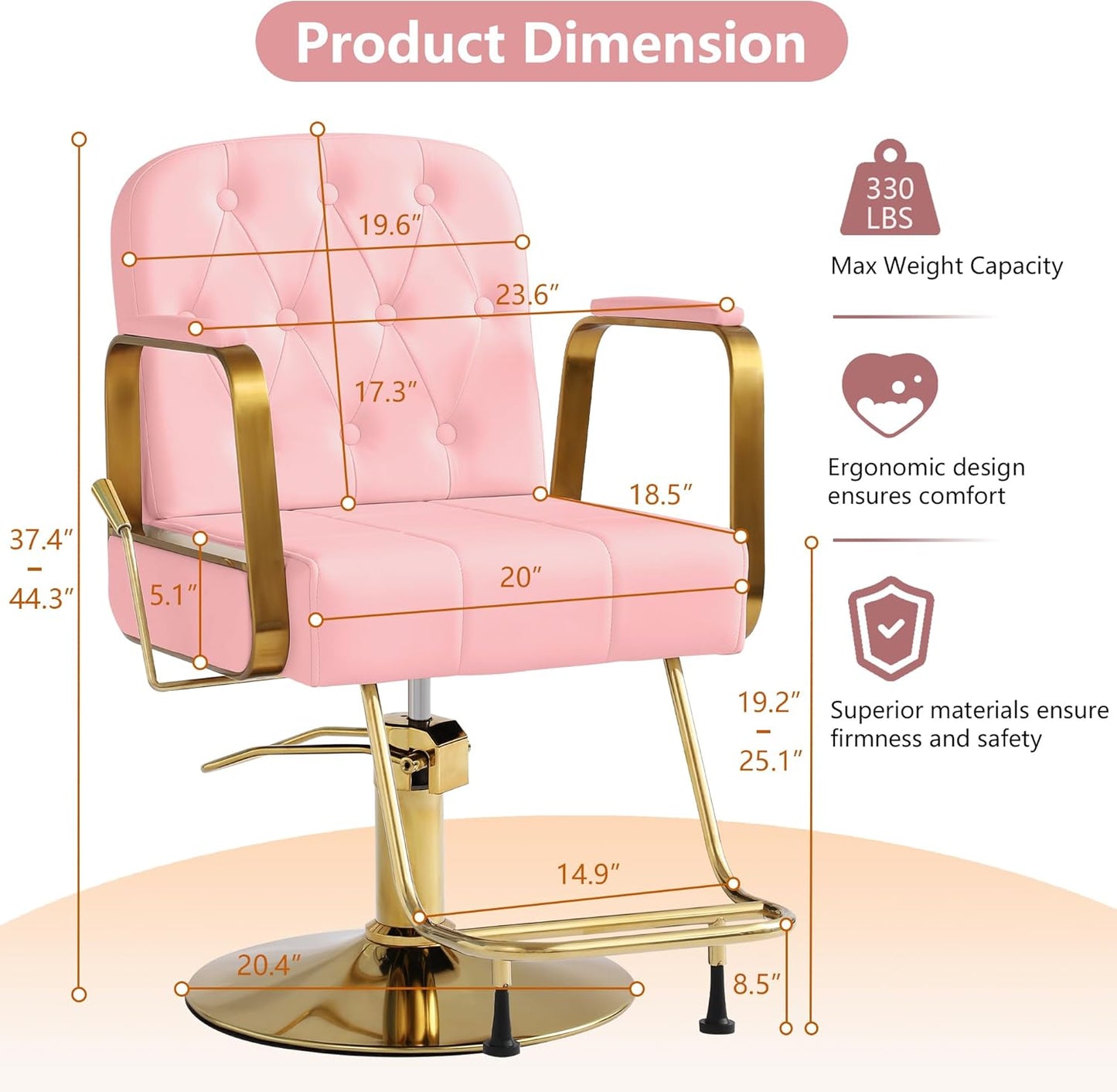 Barber Salon Chair for Hair Stylist - Pink Gold - Image 3